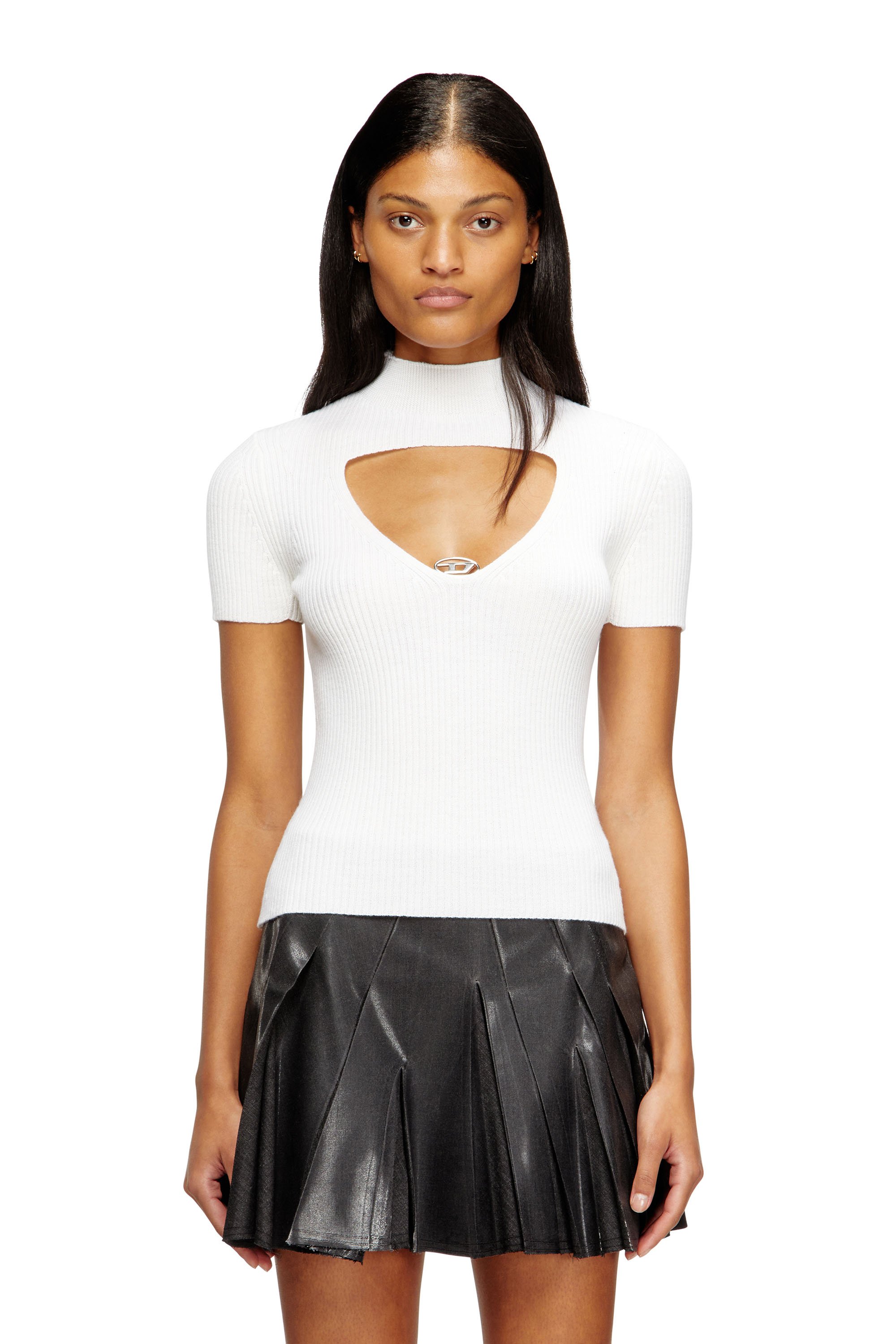 Diesel - M-OLIVE, Woman's Cut-out wool-knit top in White - 1