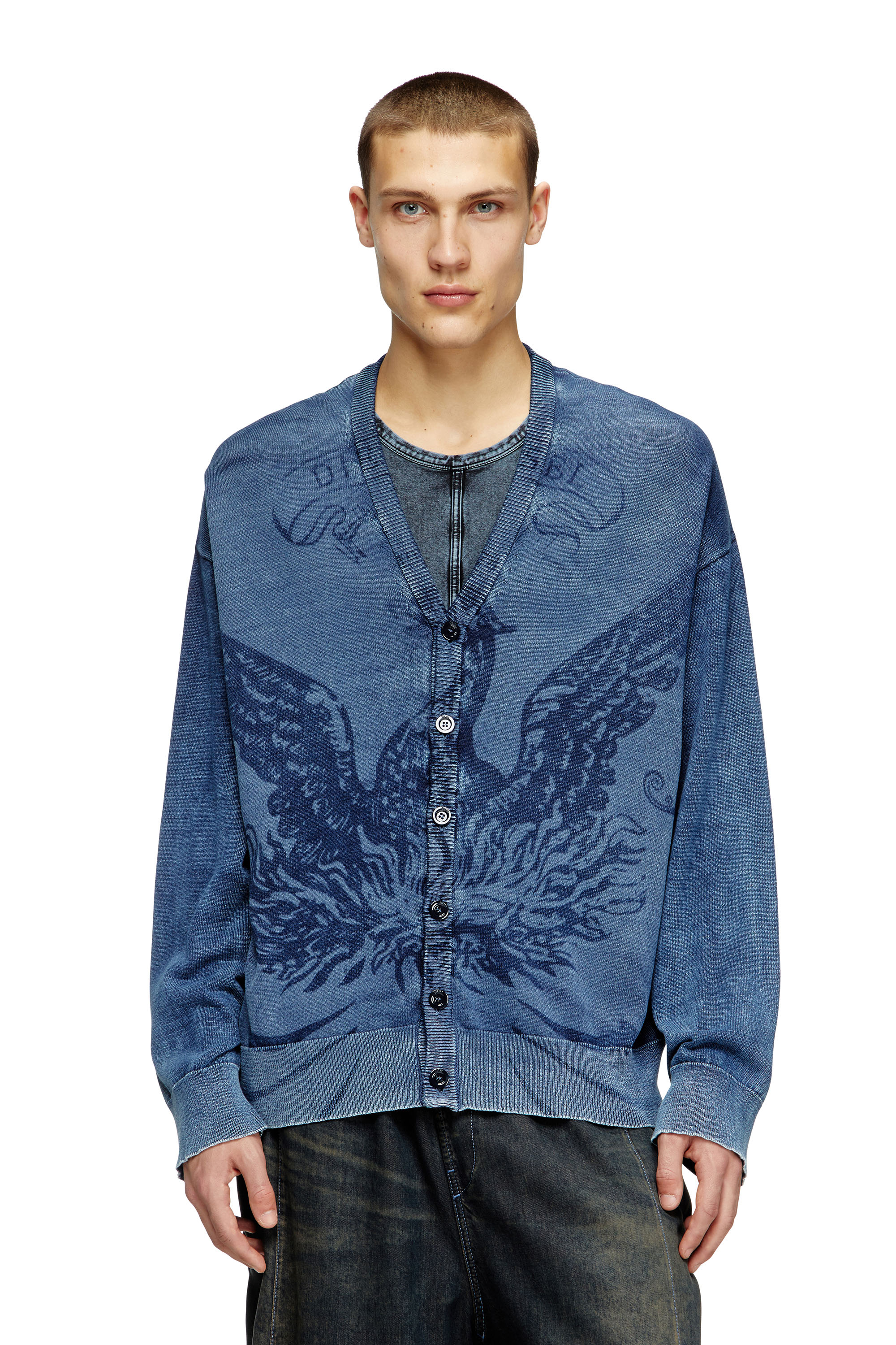 Diesel - K-FENICAR, Man's Indigo cardigan with Phoenix logo in Blue - 3