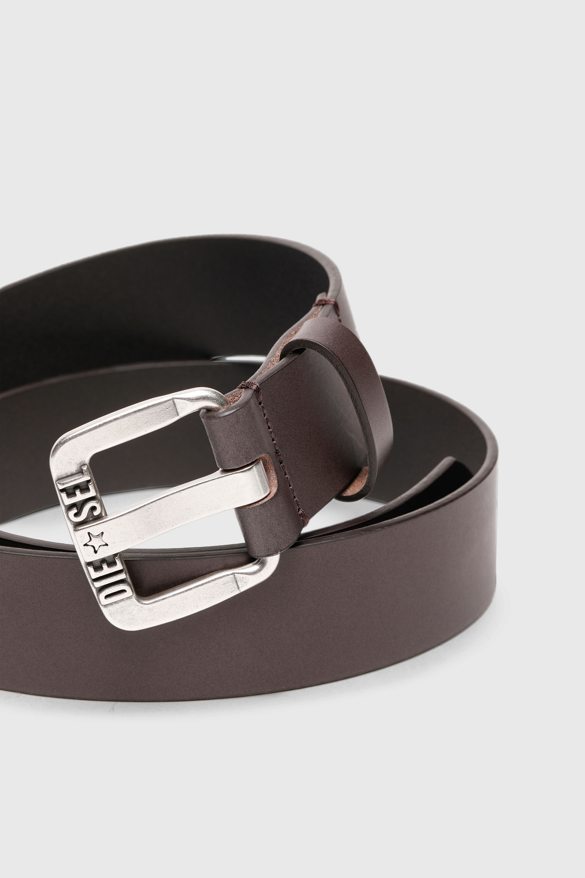 Diesel - B-STAR II, Man's 3.9cm leather belt with metal star logo buckle in Dark Brown - 2