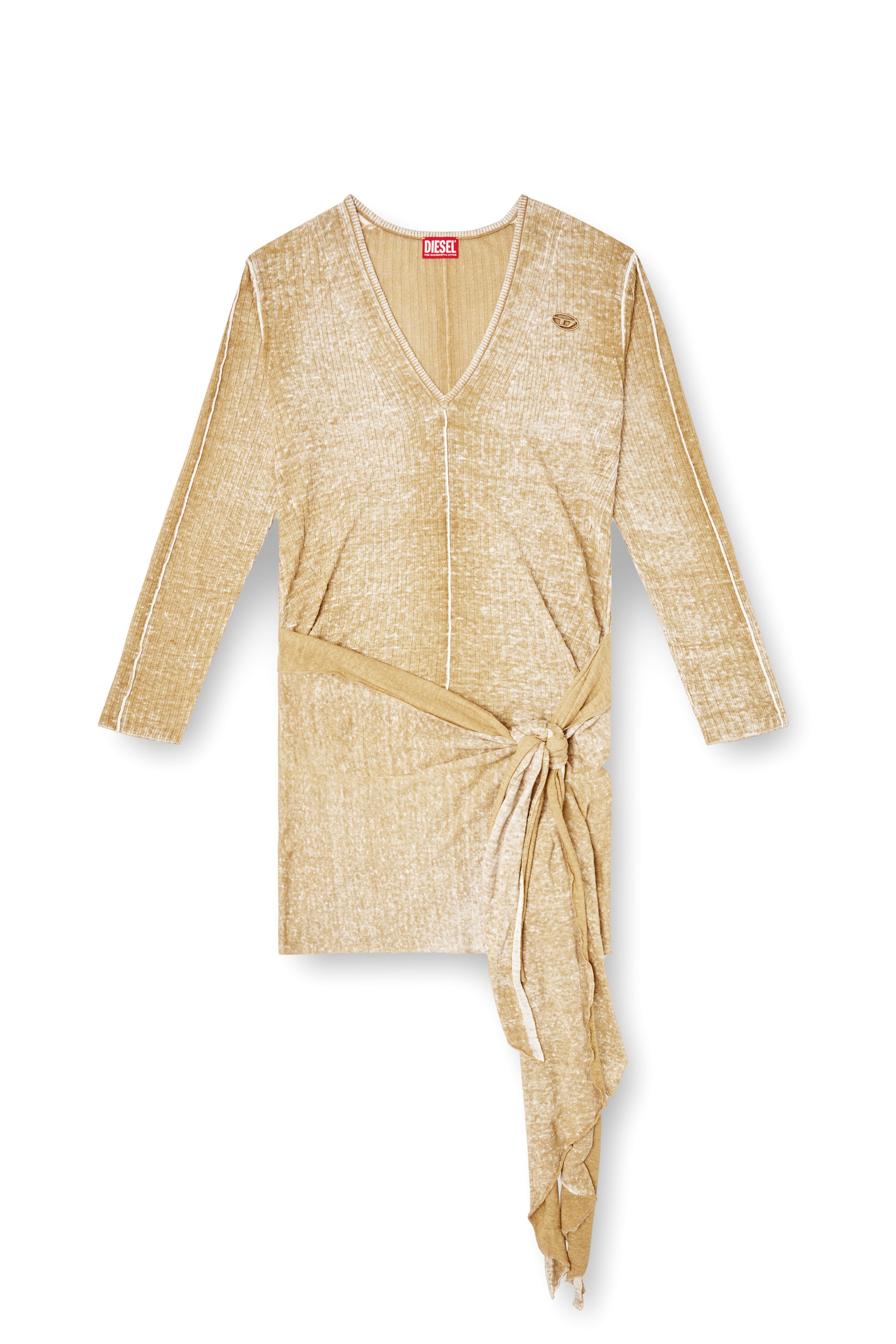 Diesel - M-EGAKNOT, Woman's Knitted dress with hip tie in Light Brown - 2