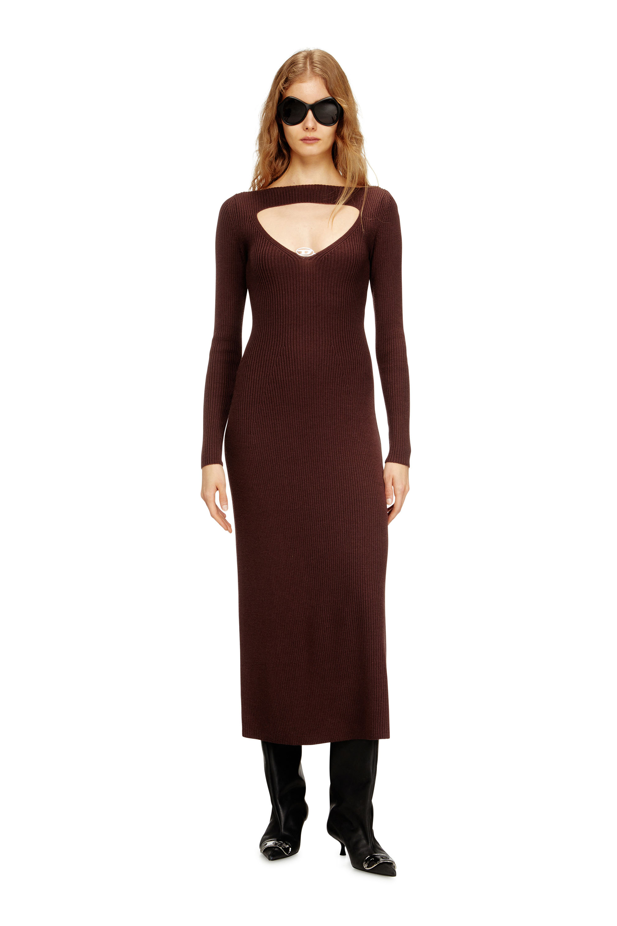 Diesel - M-OLONI, Woman's Midi wool dress with inlay in Burgundy - 1