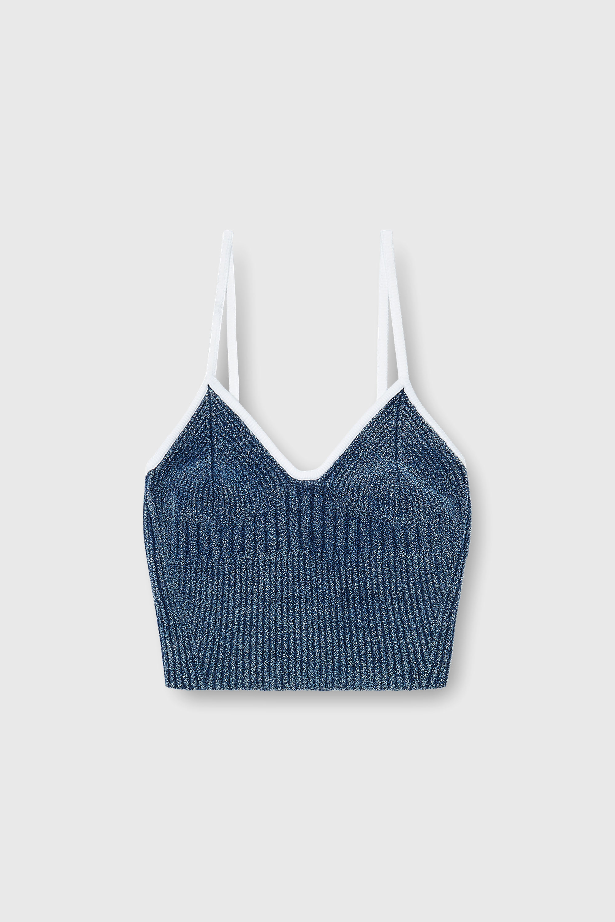 Diesel - M-ESTERE, Woman's Crop top in indigo boucl&eacute; ribbed knit in Blue/White - 2
