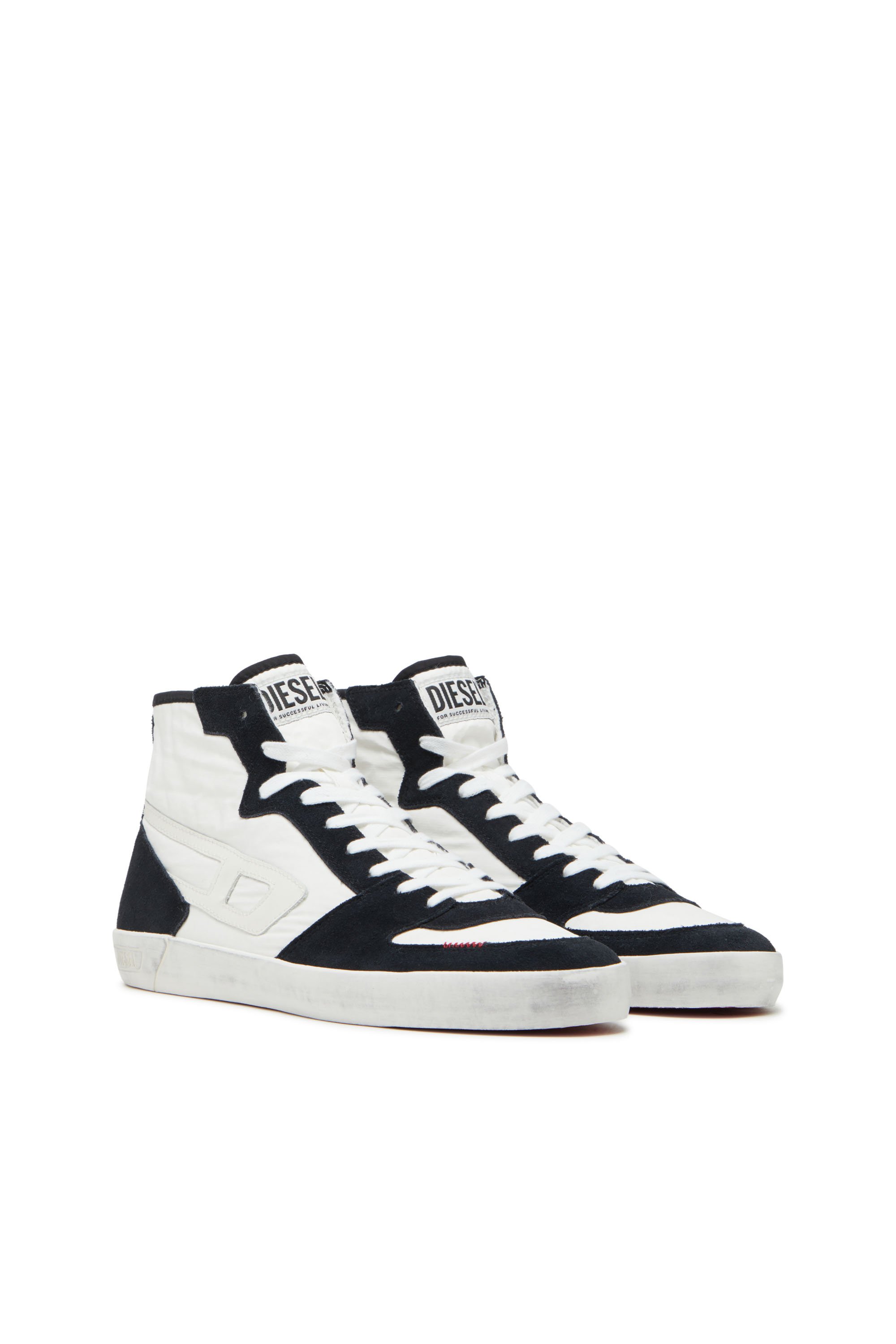 Diesel - S-LEROJI D-1 MID, Man's S-Leroji D-Padded-ripstop and suede high-top sneakers in Black/White - 2