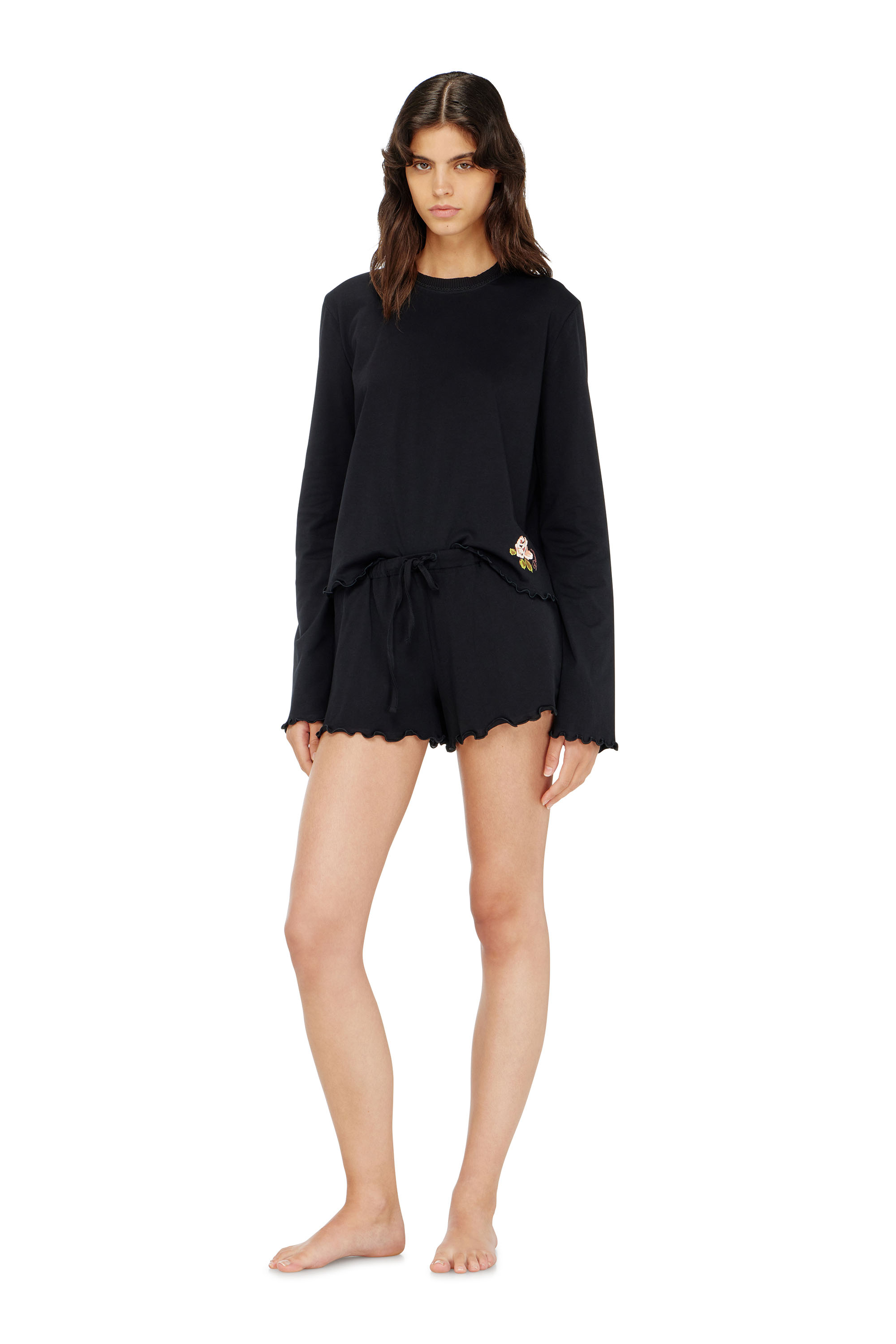 Diesel - SET-LORELAI-D-CORE, Woman's Pajama set in cotton with floral detail in Black - 1