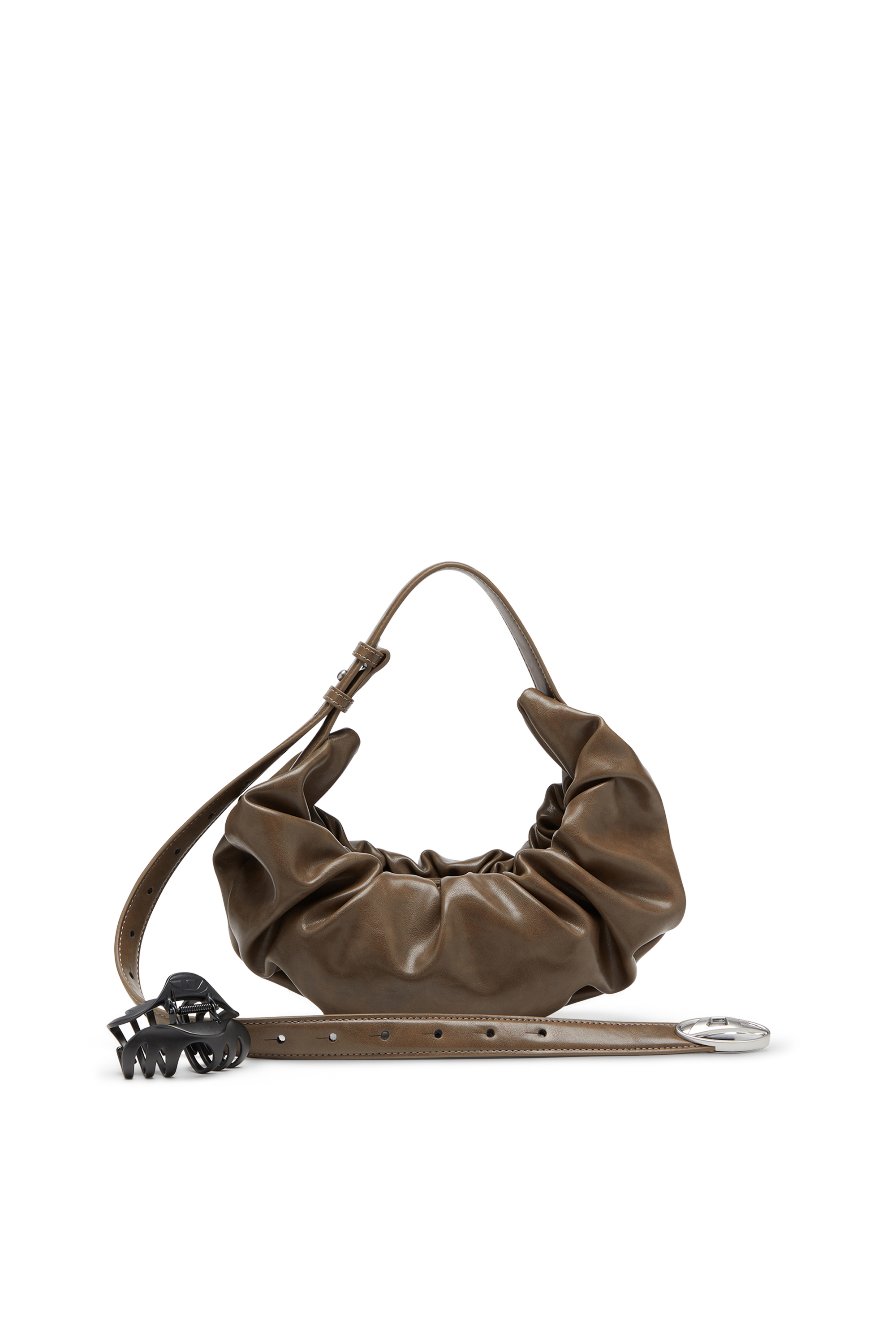 Diesel - GRAB-D HOBO S, Woman's Grab-D S-Small scrunched hobo bag in shiny PU in Brown - 2