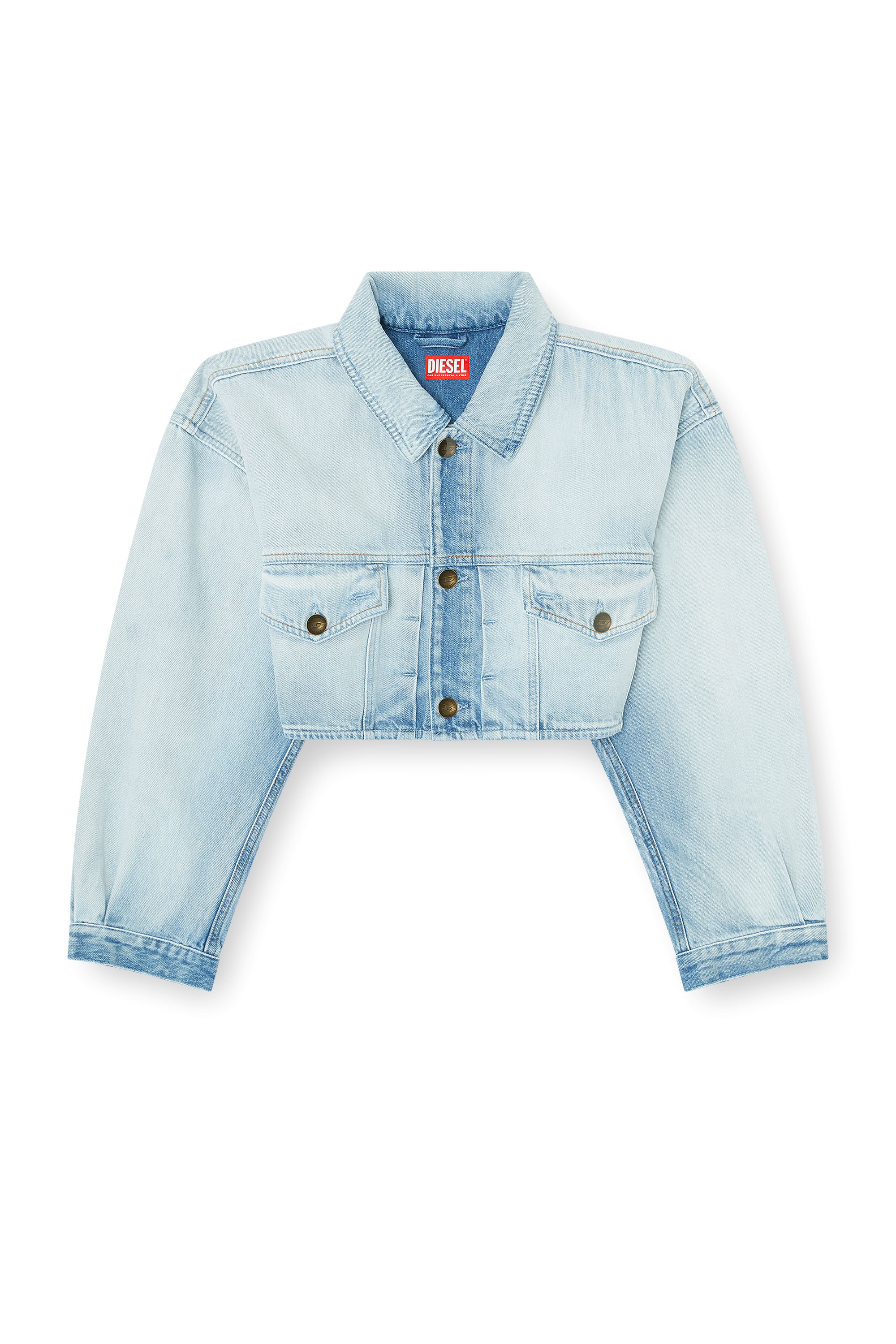 Diesel - DE-MALLEY-S, Woman's Oversized cropped trucker jacket in Light Blue - 3