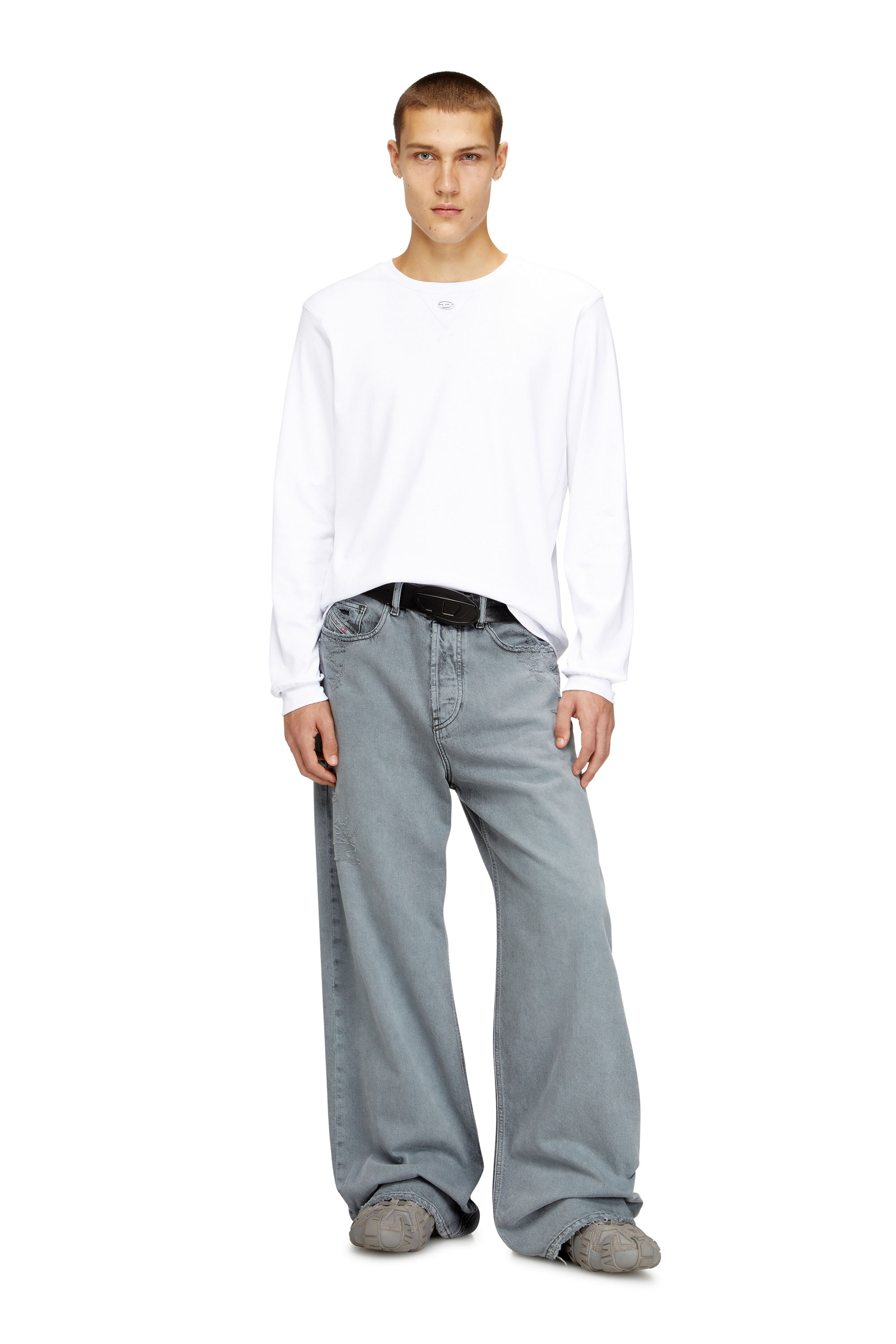 Diesel - T-MADJUST-LS-TR, Man's Cotton long-sleeve T-shirt with Oval D in White - 2