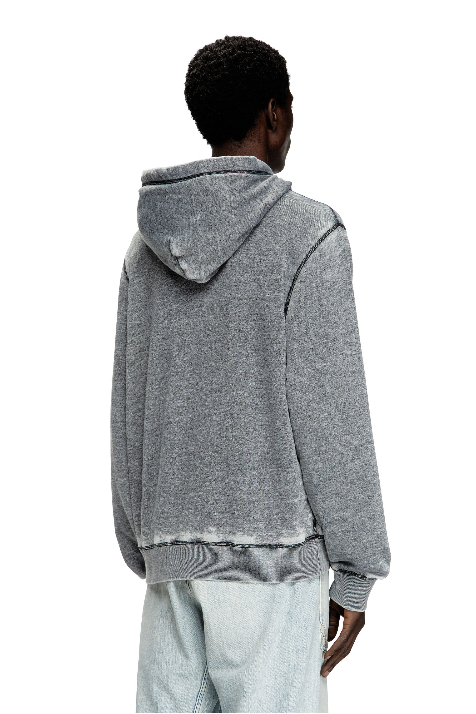 Diesel - S-GINN-HOOD-PAK, Man's Burnout hoodie with metal-look logo in Grey - 4