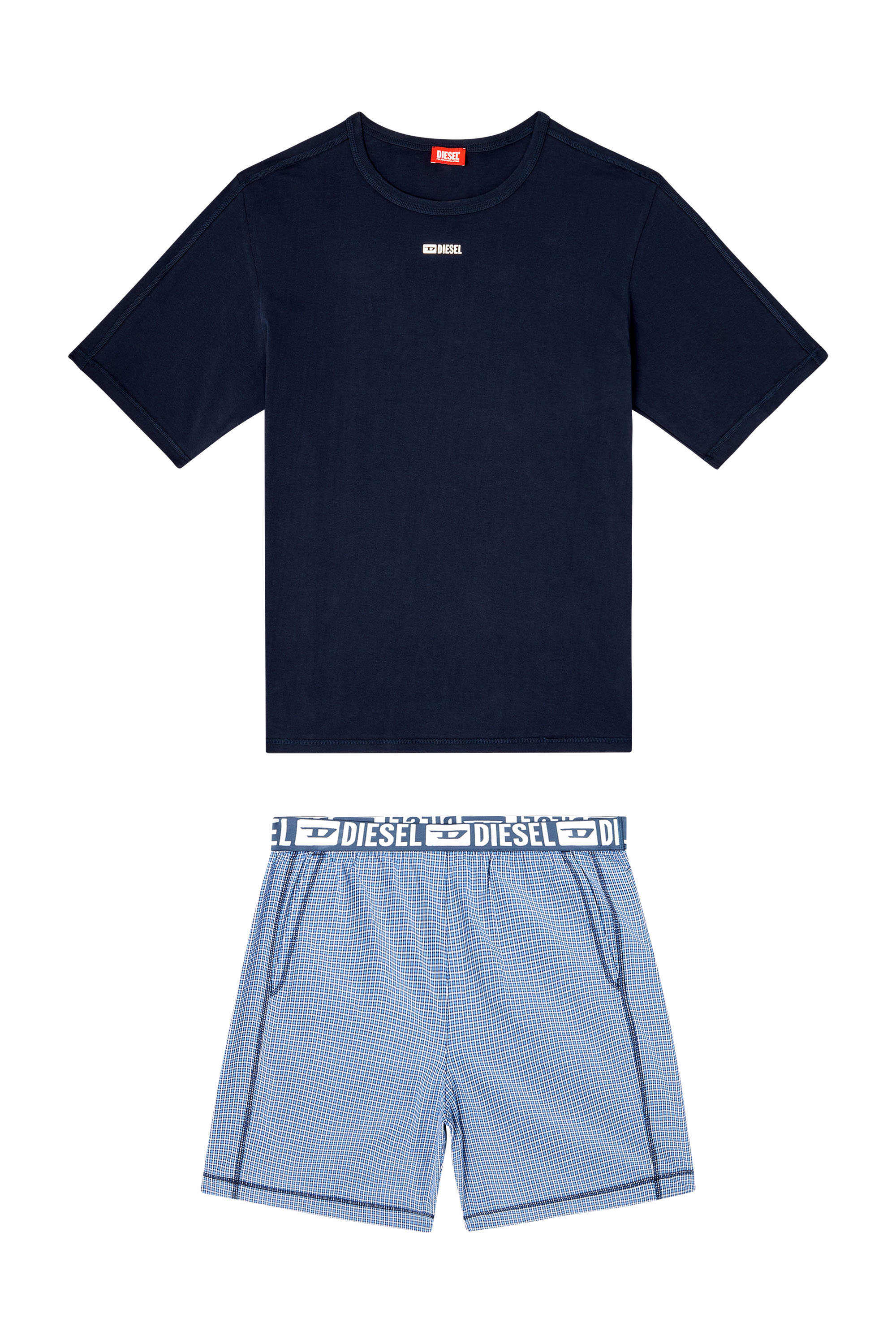 Diesel - KIT-RAUL-D-CORE, Man's Cotton pajama set with check shorts in Blue - 2