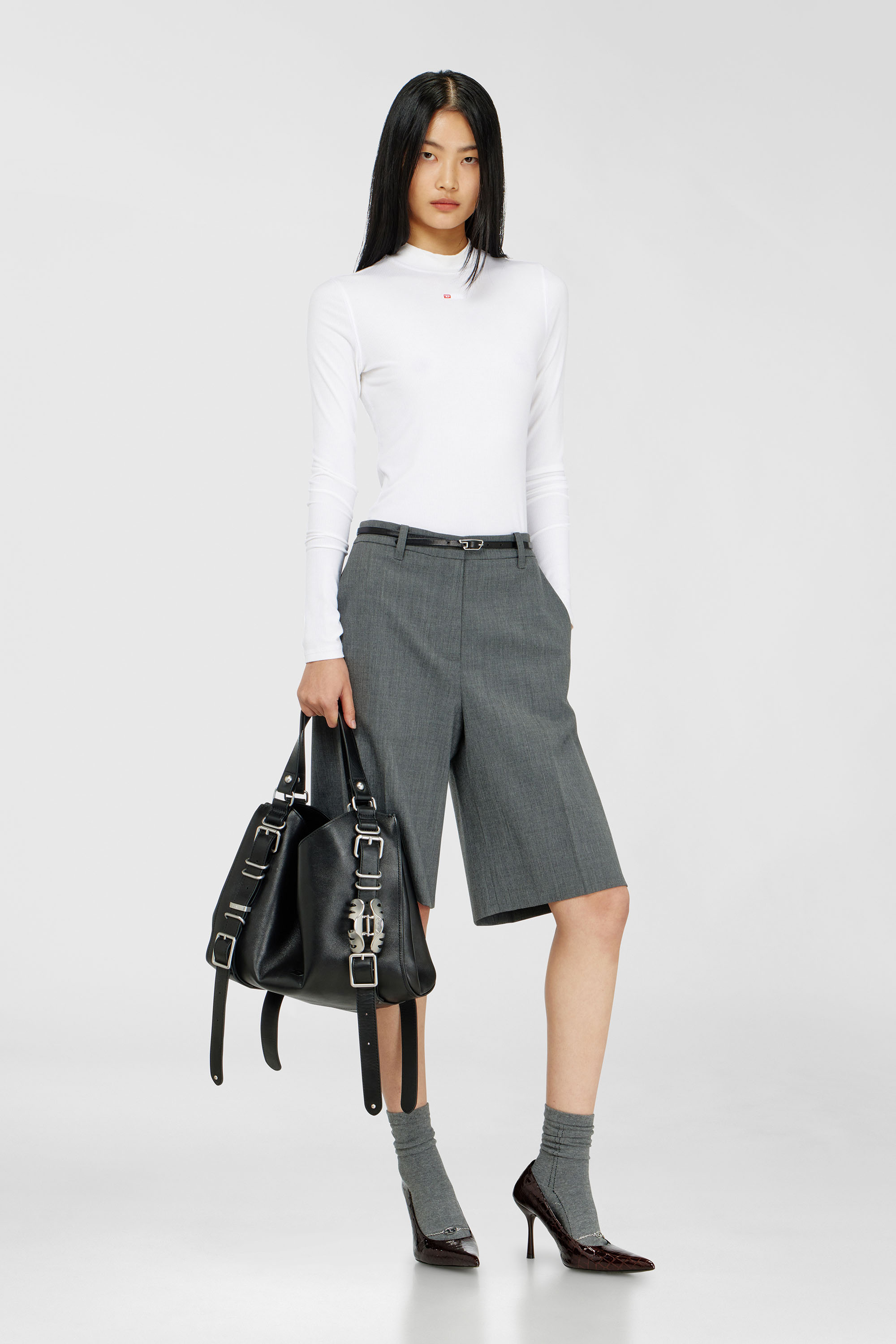 Diesel - T-MOKKY-LS-MICRODIV, Woman's Ribbed top with mock neck in White - 1
