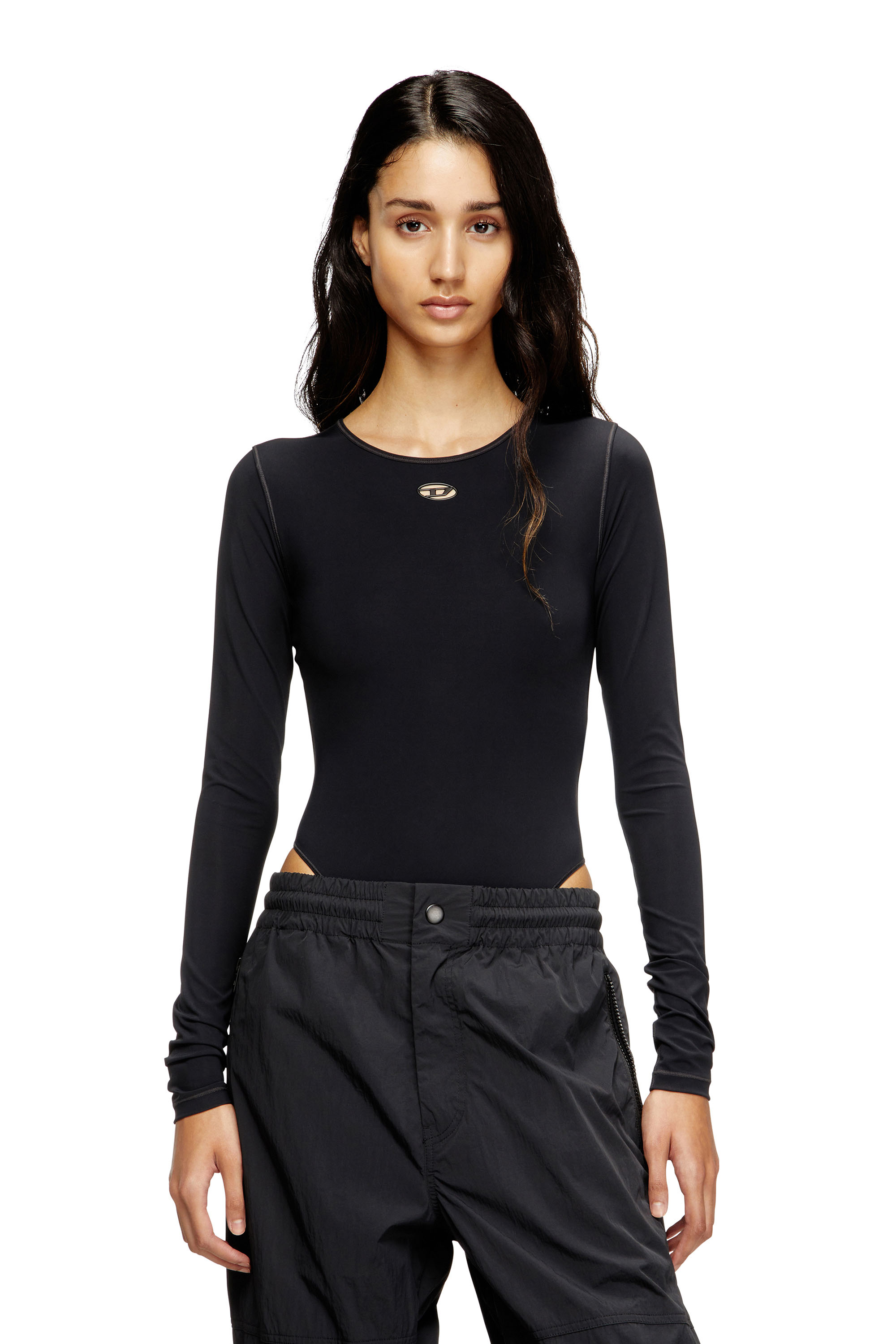 Diesel - ANGELICA-UTLT, Woman's Bodysuit with cut-out Oval D in Black - 1