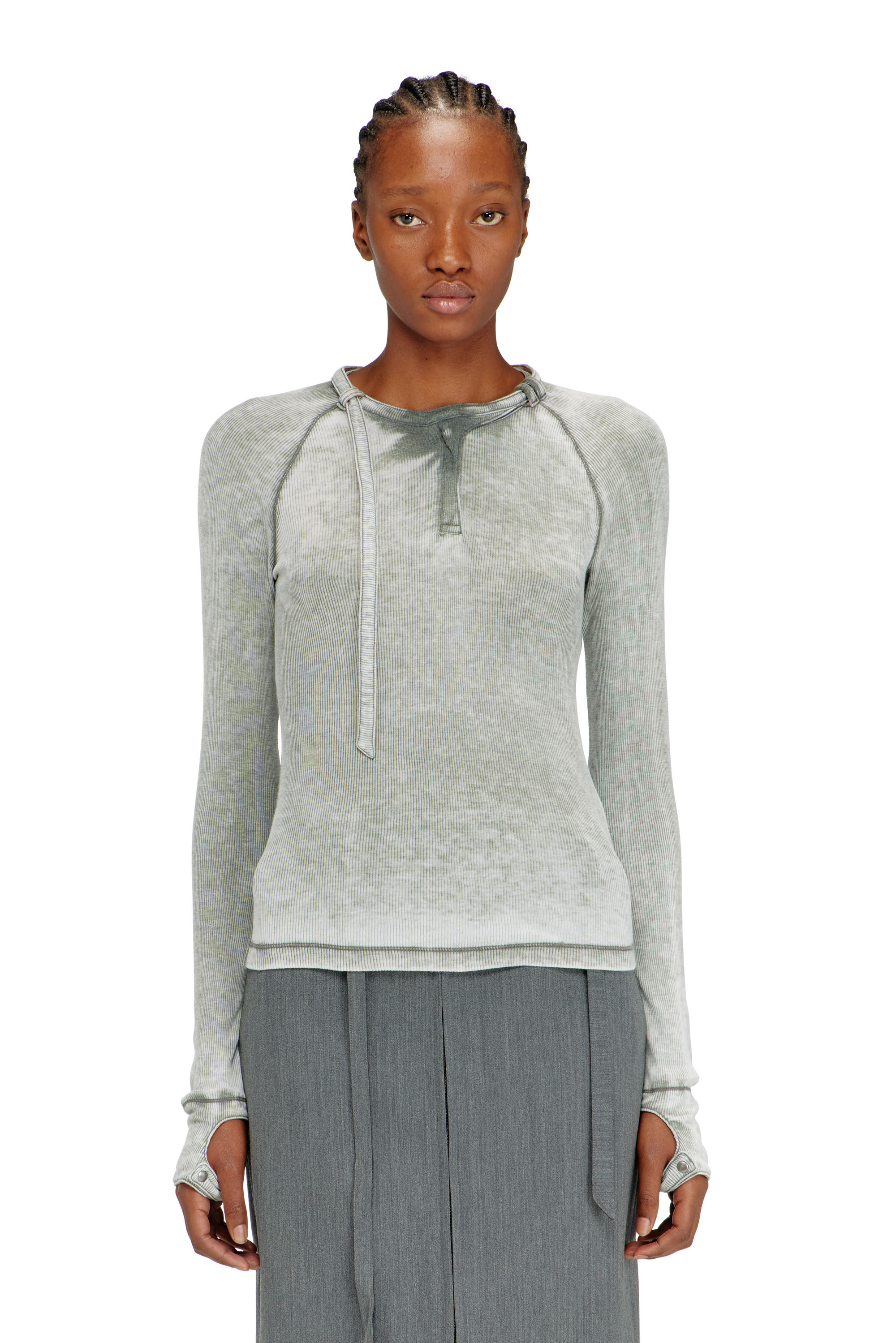 Diesel - T-ECLA, Woman's Rib-jersey top with biker neck strap in null - 1