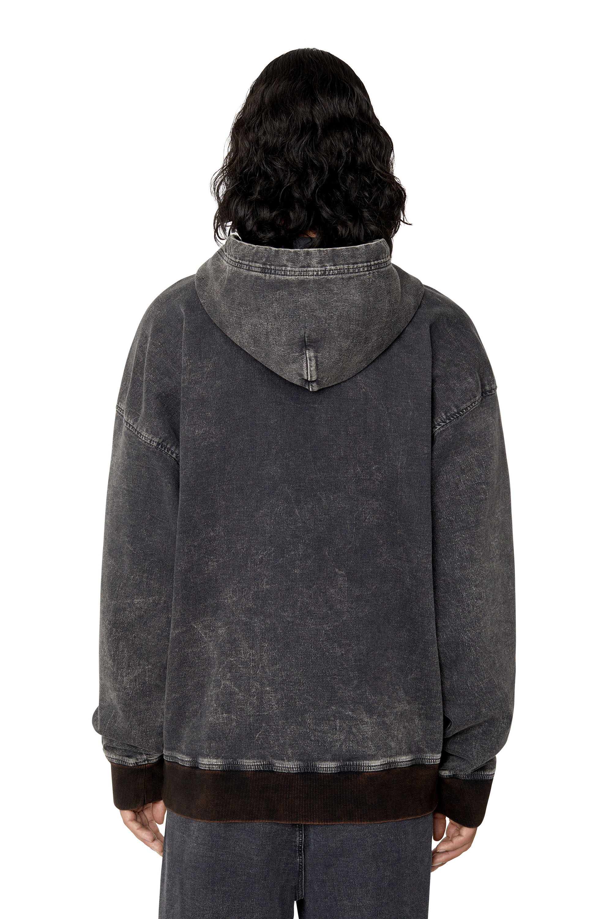 Diesel - D-UM-RIB TRACK DENIM HOODIE, Black/Dark grey - Image 4
