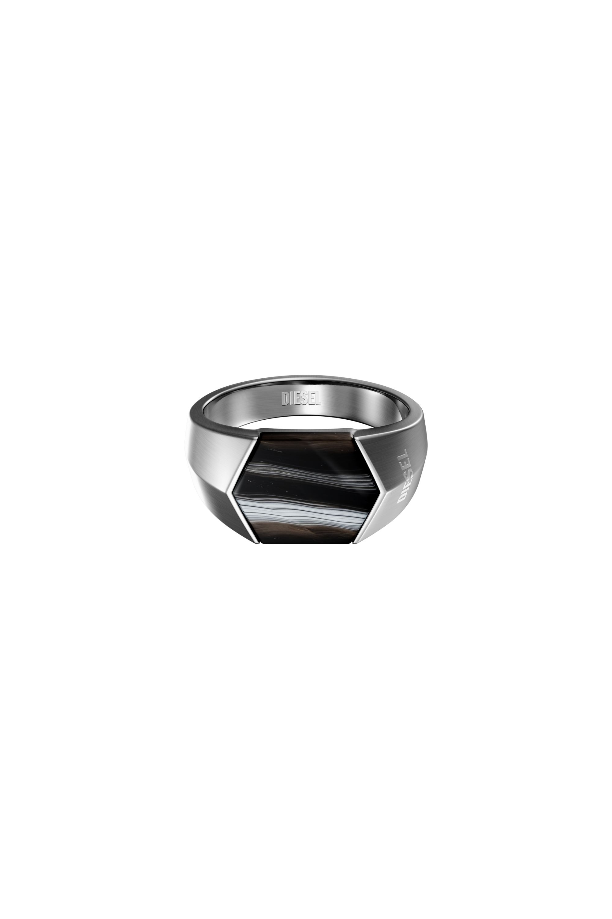 Diesel - DX1711040, Unisex's Black Agate Signet Ring in Silver/Black - 2