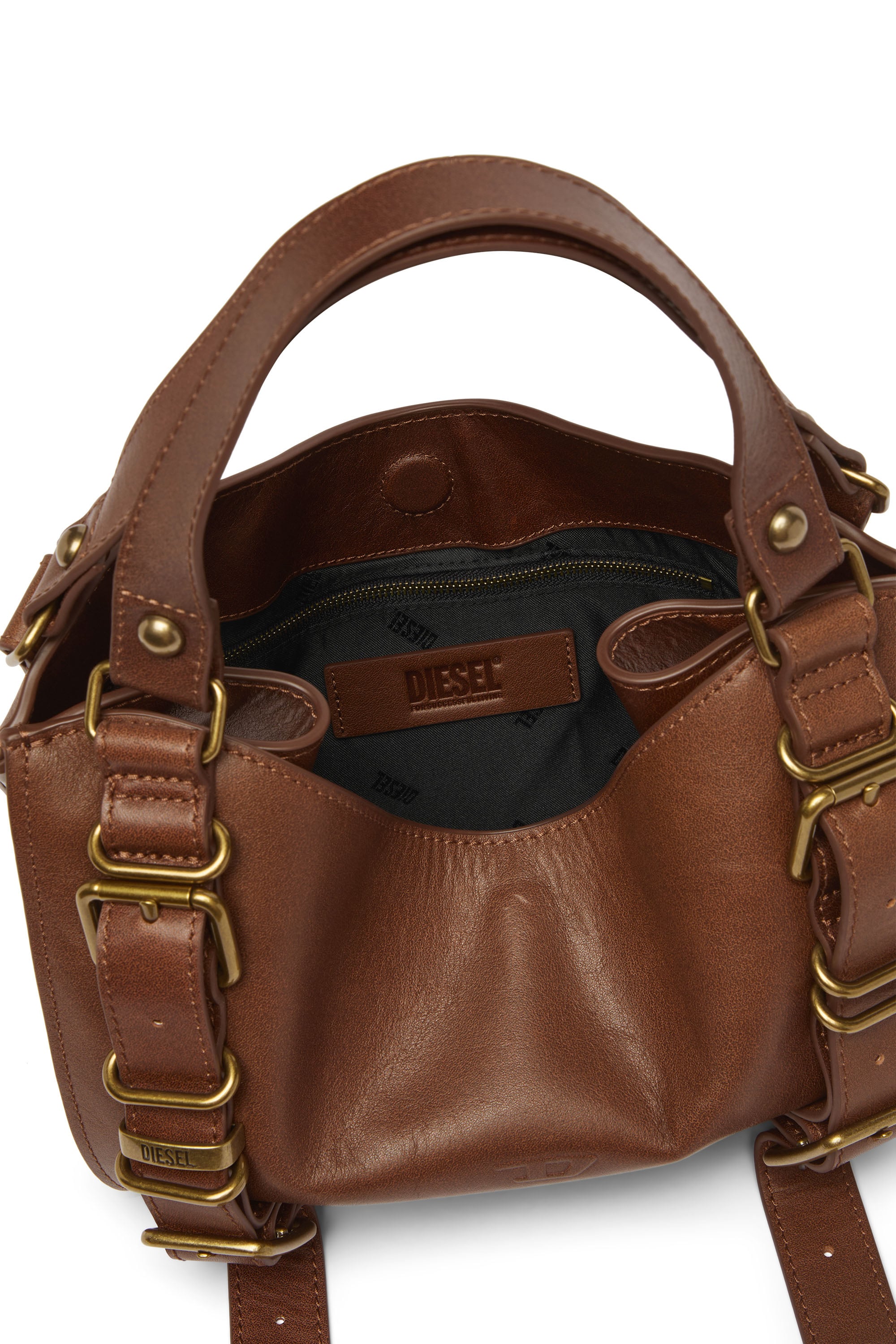 Diesel - D-ONE TOPHANDLE S, Woman's D-One-Small top-handle bag in treated leather in Brown - 4