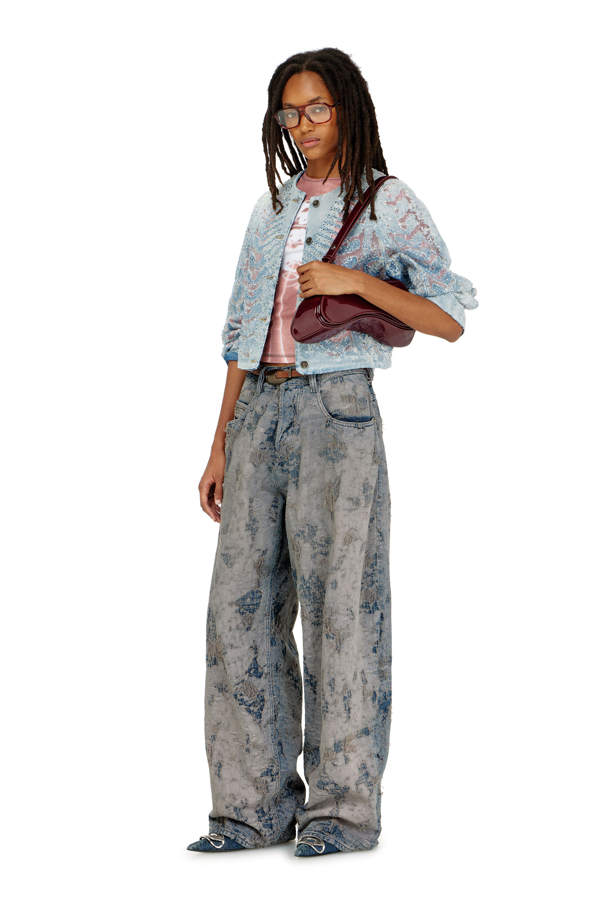Diesel - DE-SOLIXIA-S, Woman's Jacket in microstone devor&eacute; denim in Light Blue - 2