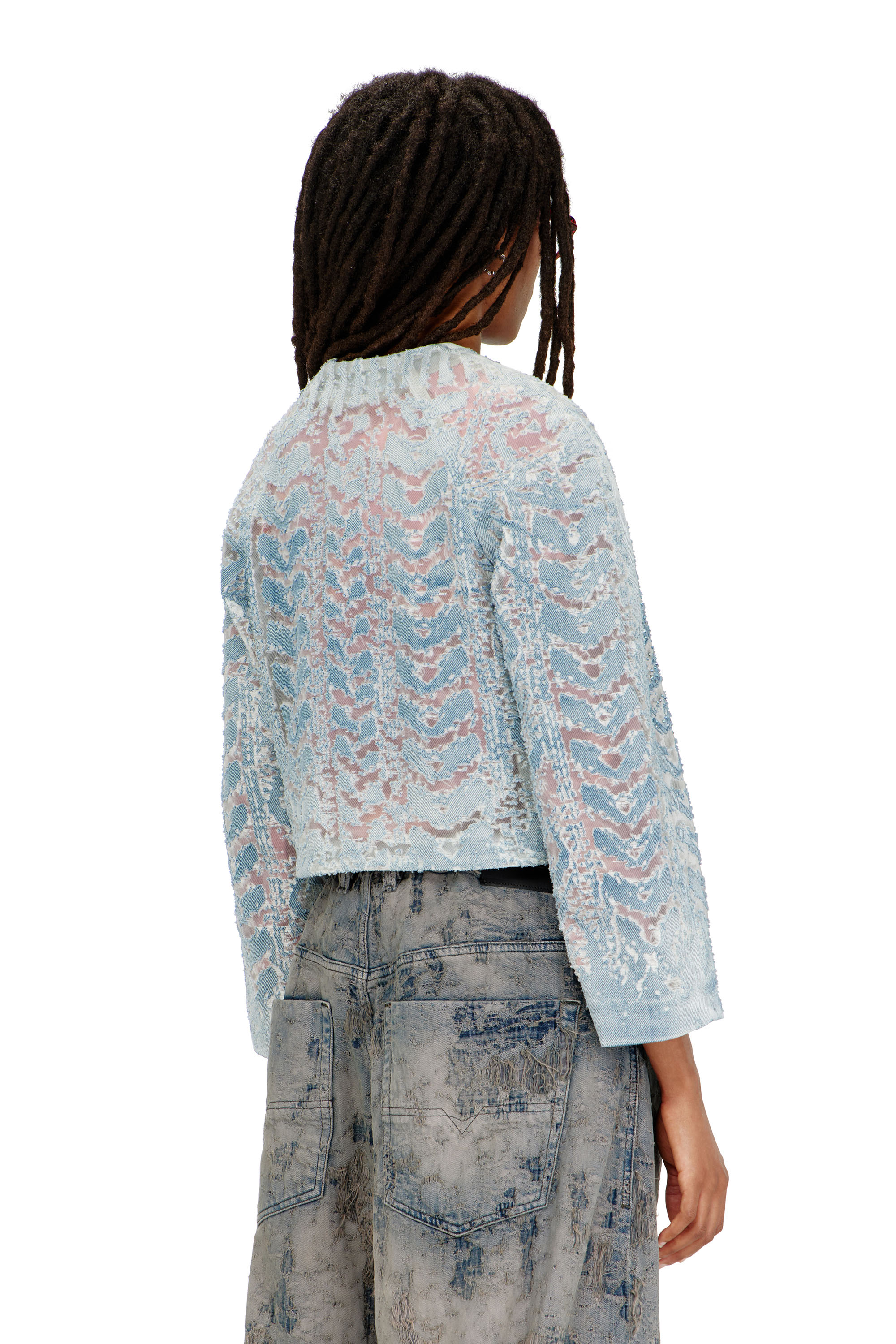 Diesel - DE-SOLIXIA-S, Woman's Jacket in microstone devor&eacute; denim in Light Blue - 4