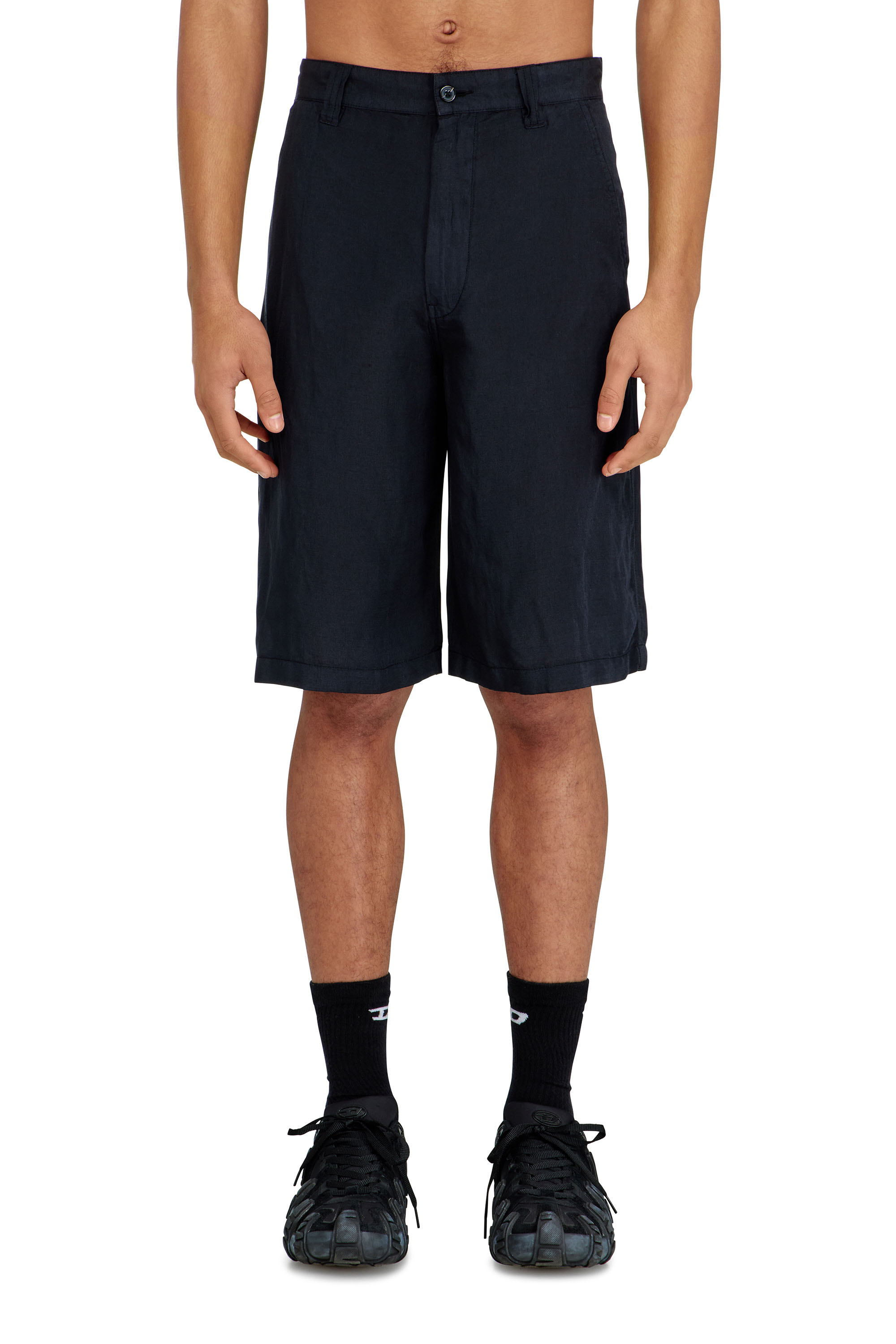 Diesel - P-HANT-CHINO-SHORT-PGBS, Man's Bermuda shorts in garment-dye linen blend in Black - 2