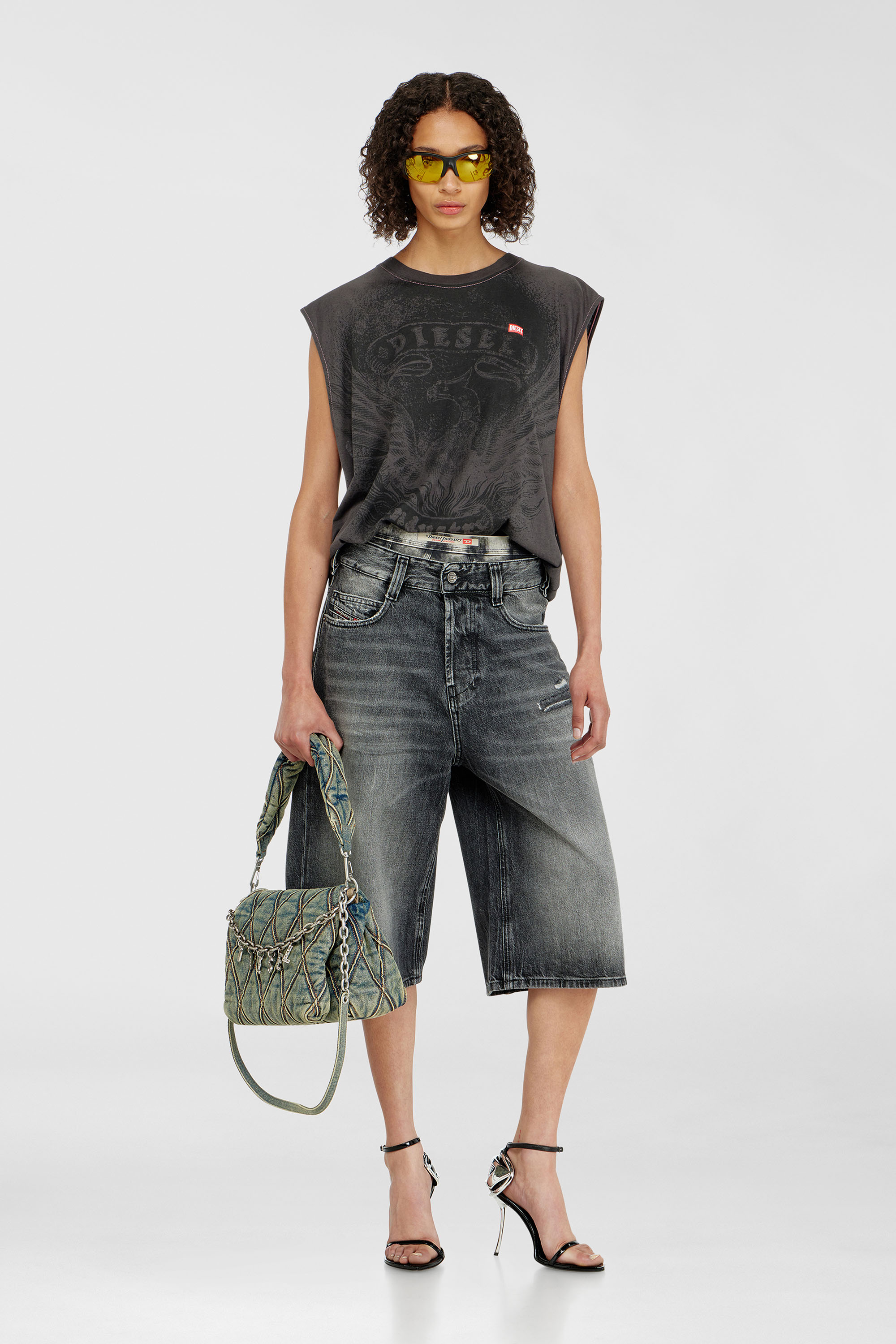Diesel - D-ENIM-M-SHORT, Unisex's Denim relaxed shorts with abrasions in Dark grey - 1
