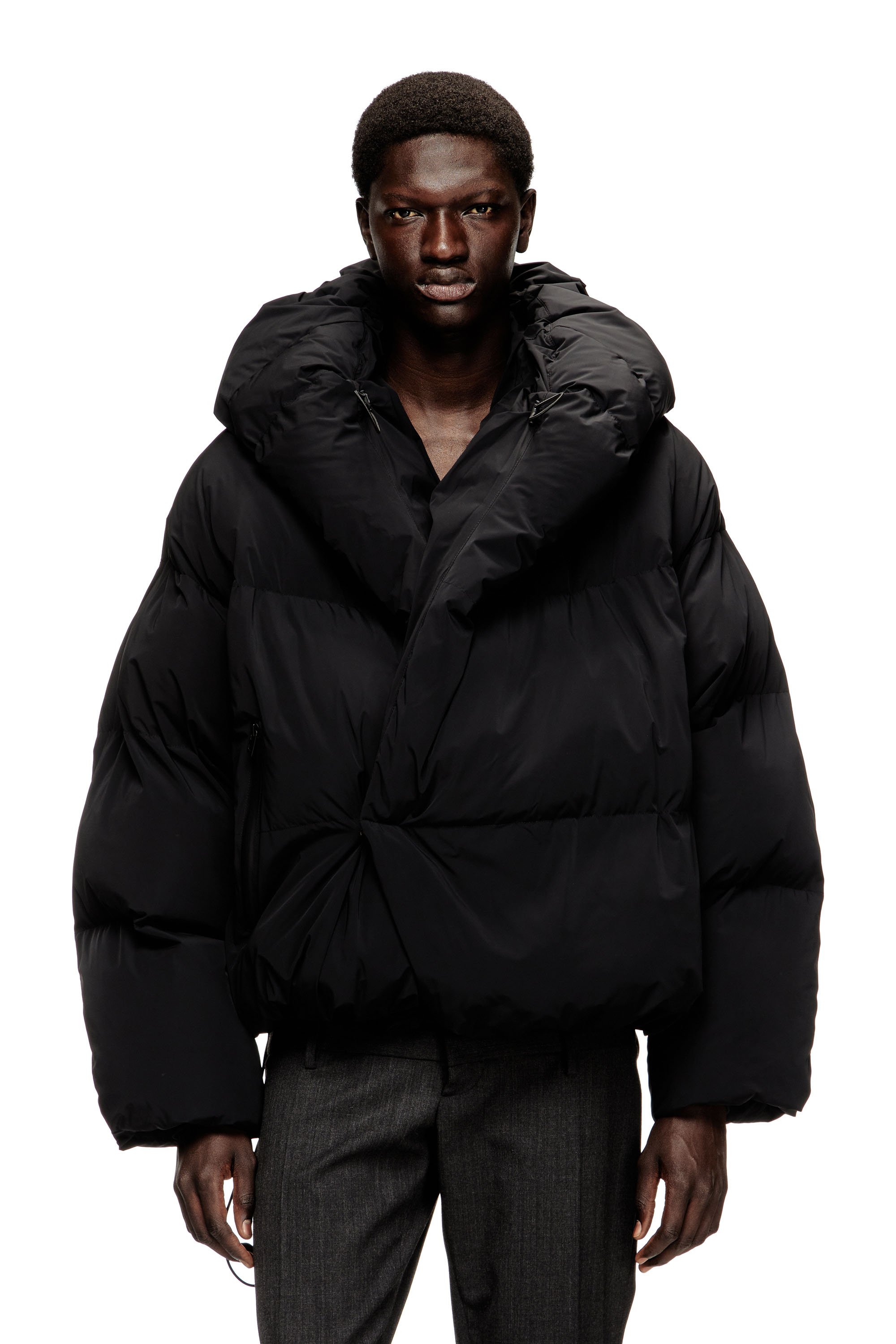 Diesel - J-SCOTTS-PADDED-A, Man's Wrap puffer jacket in stretch nylon in Black - 1