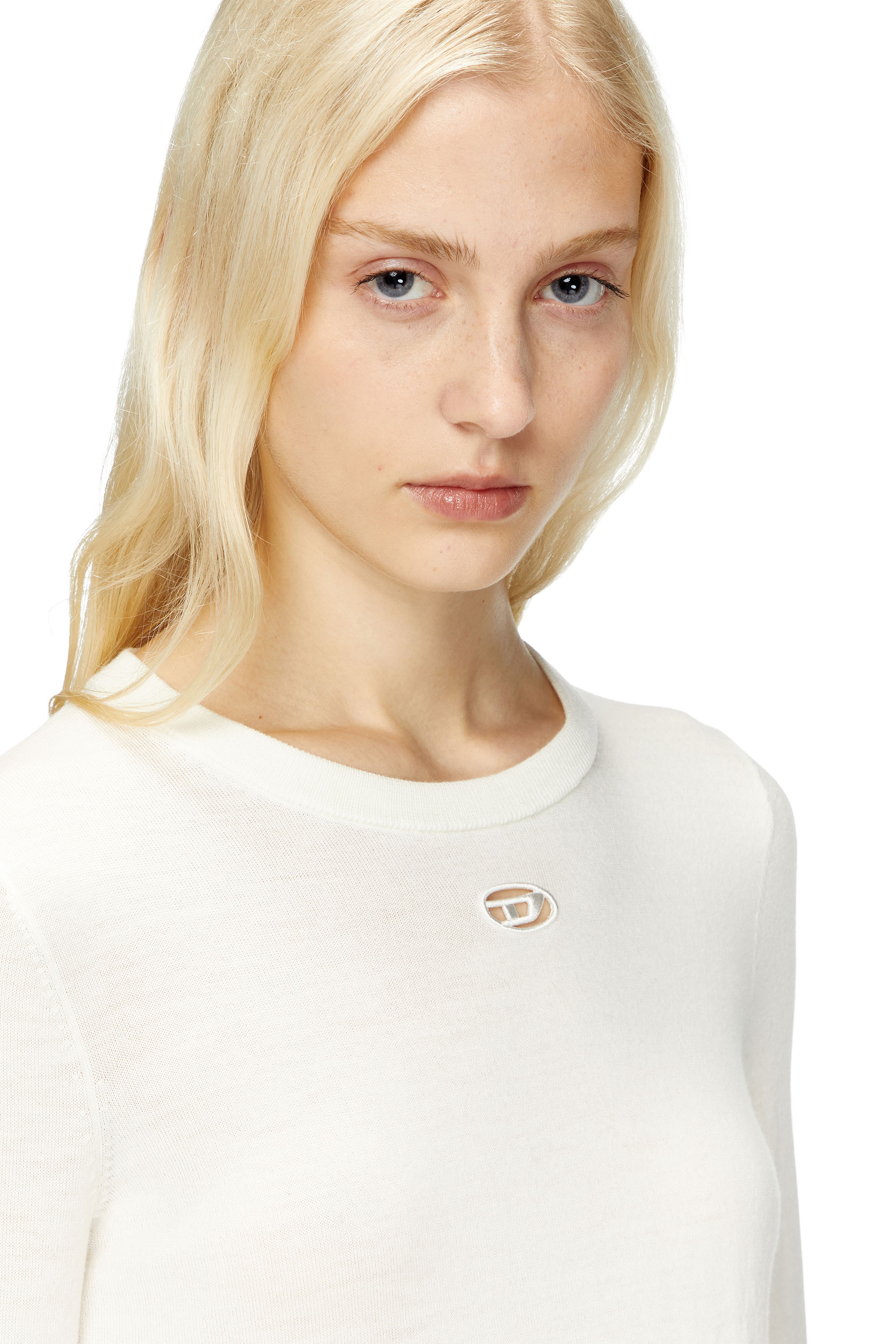 Diesel - M-ALINESA, Woman's Wool jumper with cut-out logo in White - 5