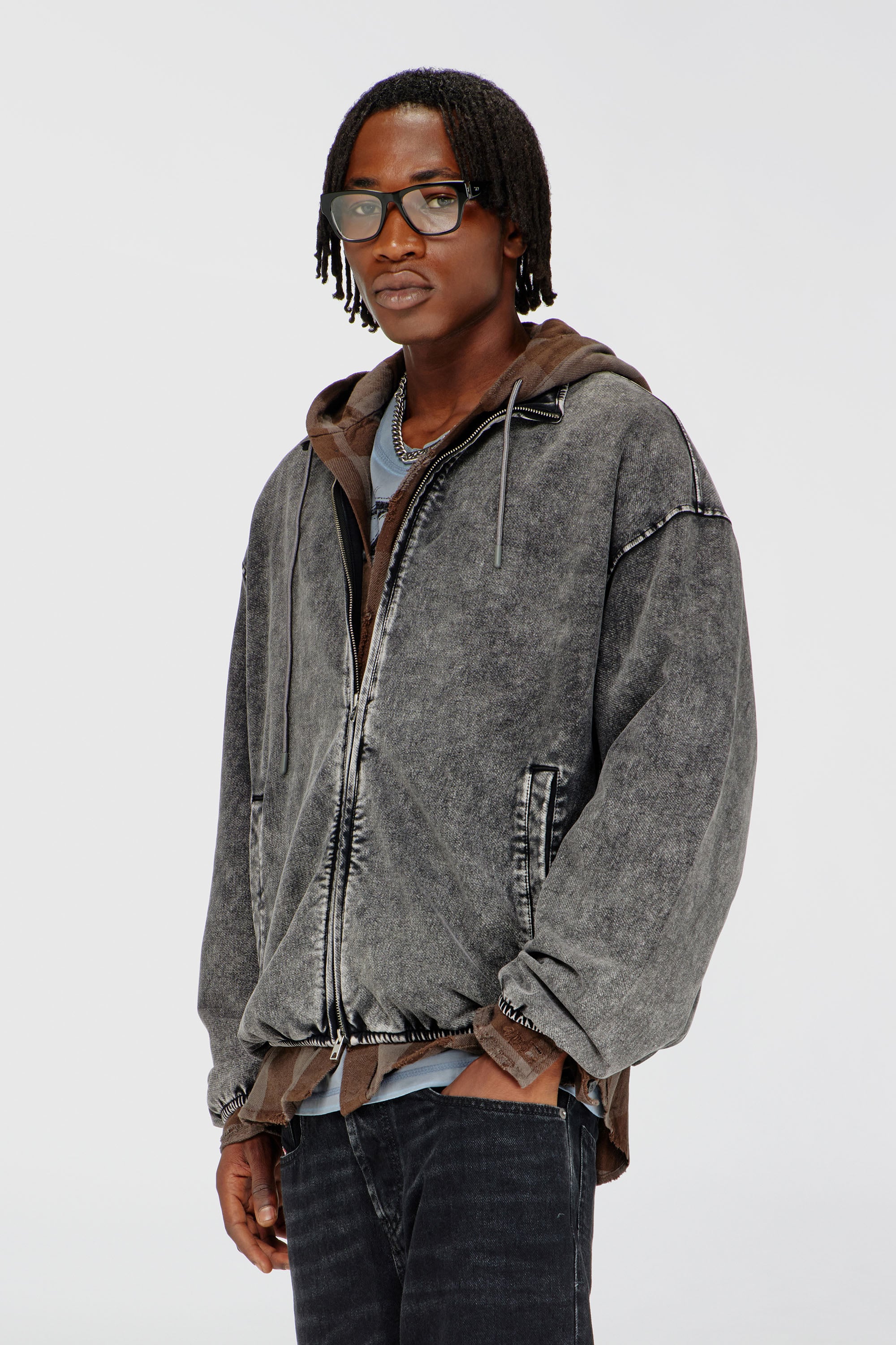 Diesel - S-CORSY, Man's Sweat jacket with denim effect in Grey - 1