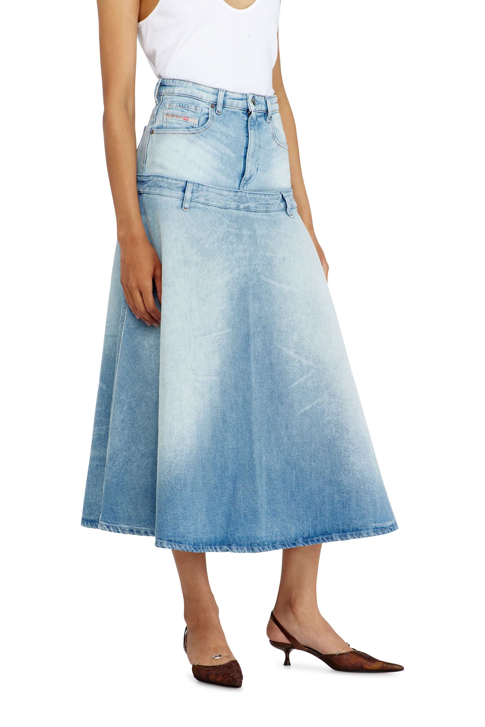 Diesel - DE-VORYA-S, Woman's Denim skirt with layered design in Light Blue - 4