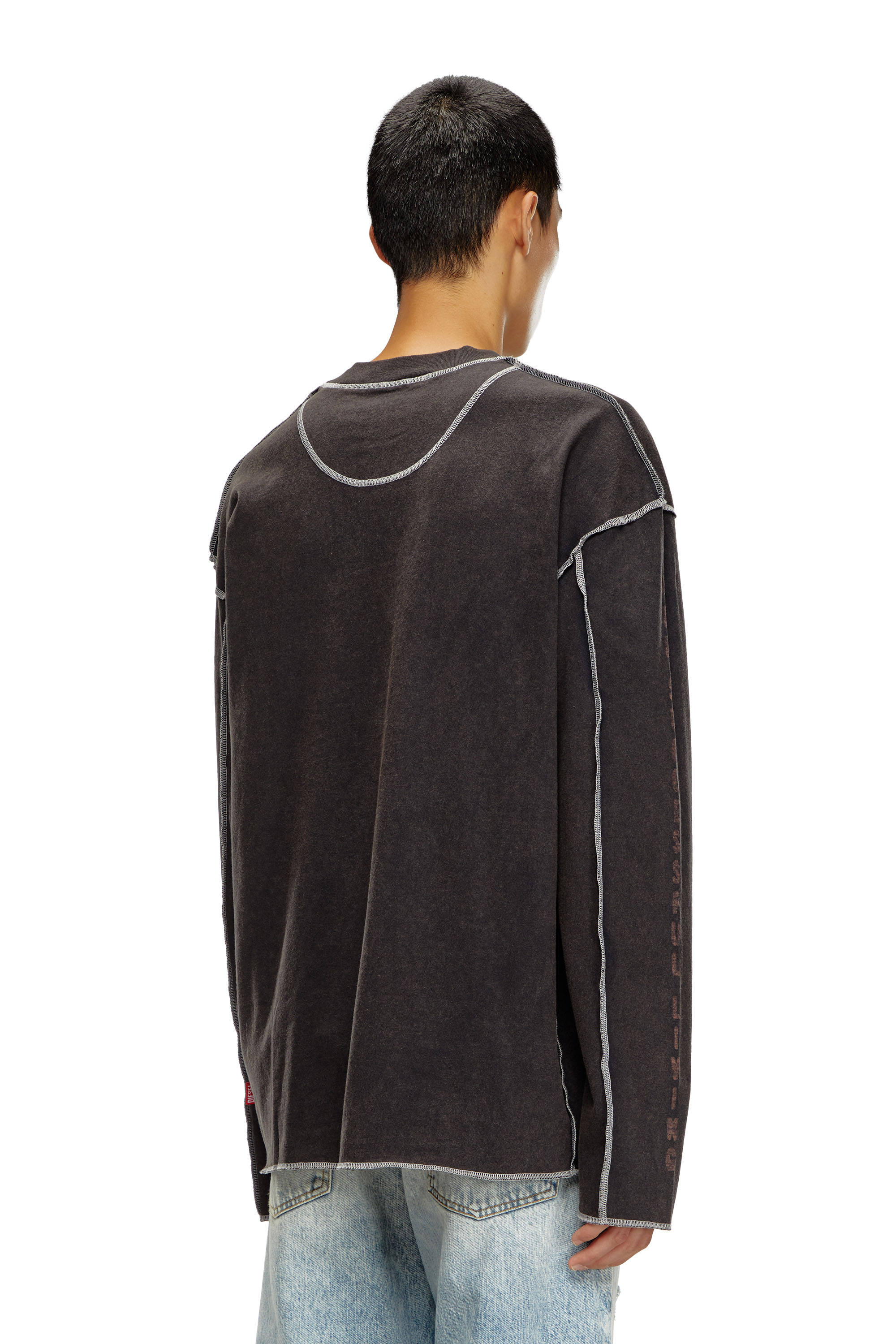 Diesel - T-CRAOR-LS, Man's Long-sleeve T-shirt with inside-out effect in Dark grey - 3