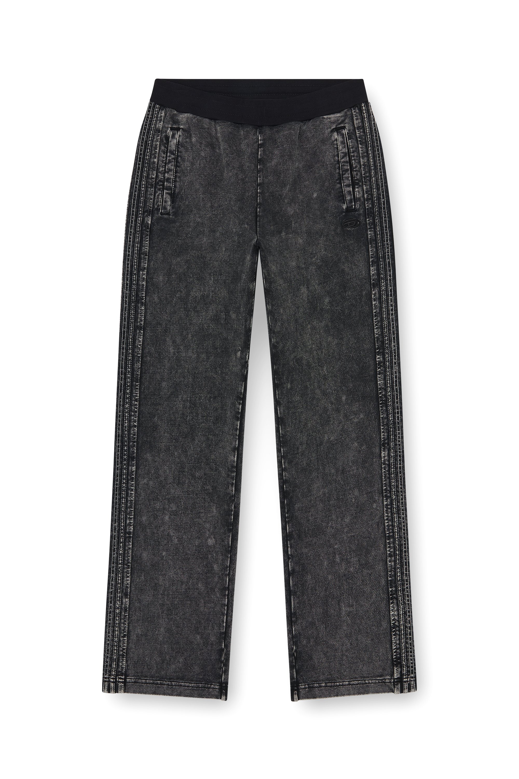 Diesel - P-ALT, Man's Denim-look sweatpants with side bands in Black/Dark grey - 3