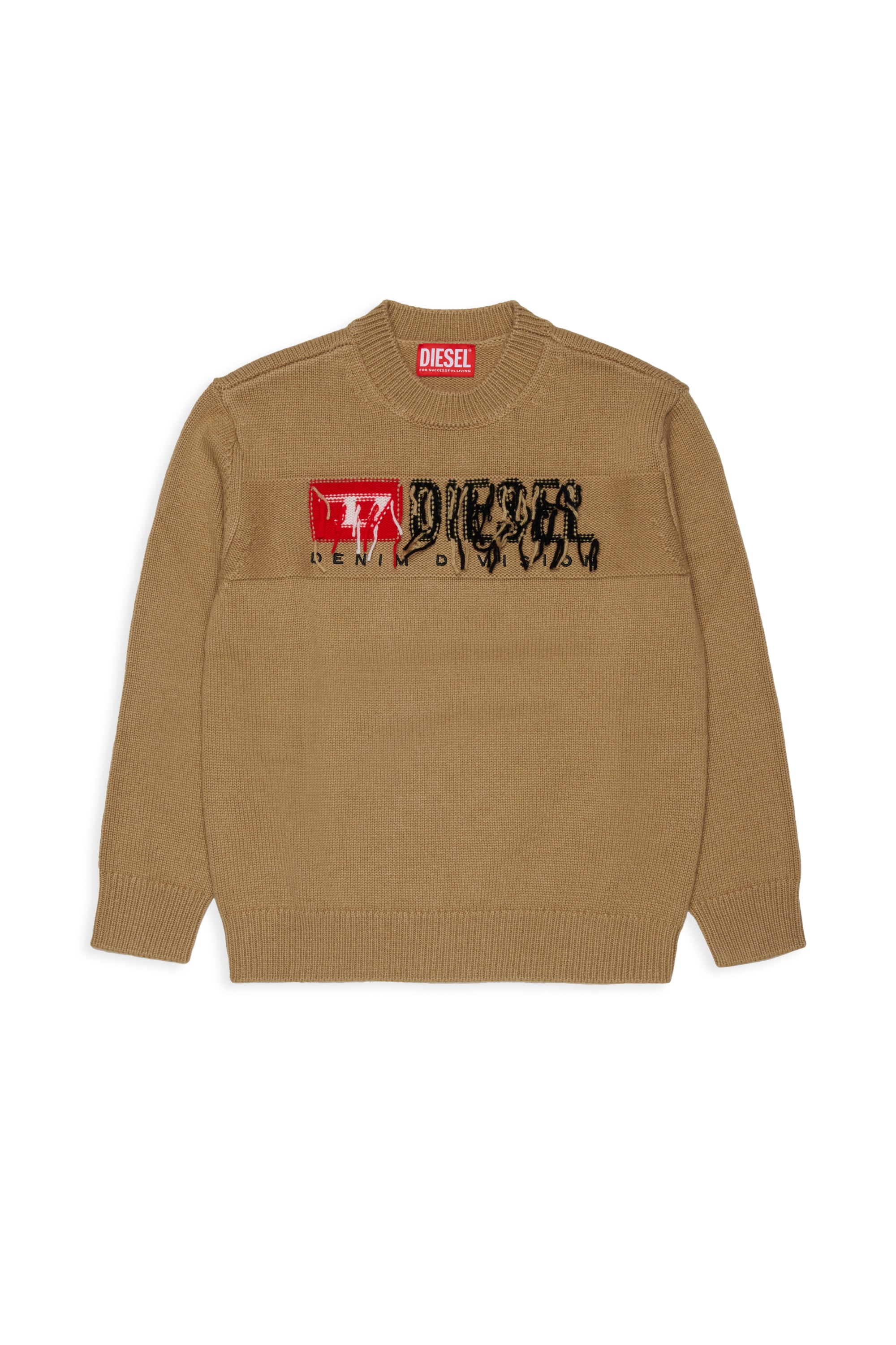 Diesel - KONZI OVER, Man's Cashmere-enriched jumper with destroyed logo in Brown - 1