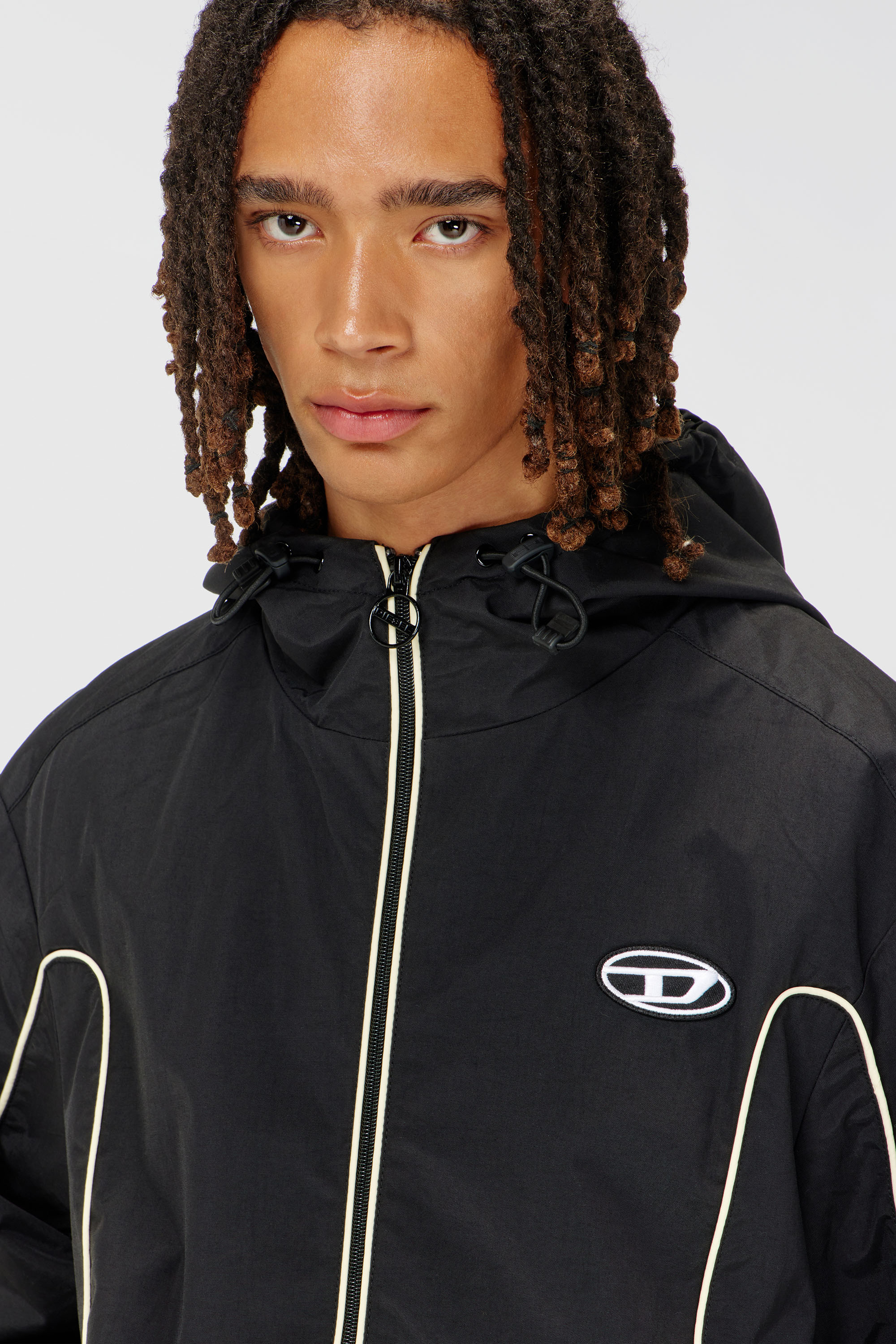 Diesel - J-HIVES, Man's Windbreaker with contrast piping in Black - 5