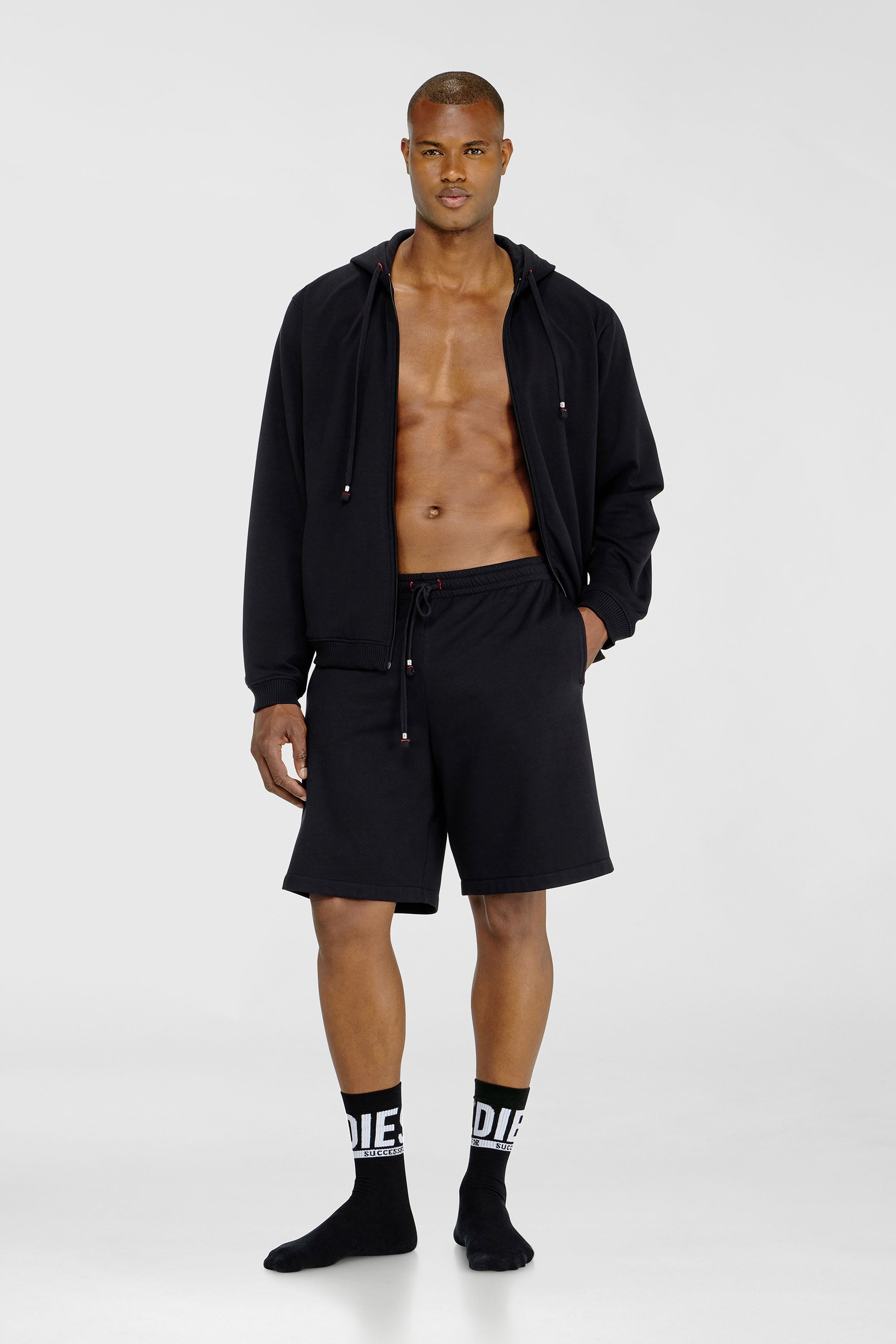 Diesel - LUCAS-D-CORE, Man's Sweat shorts in peached cotton blend in Black - 1