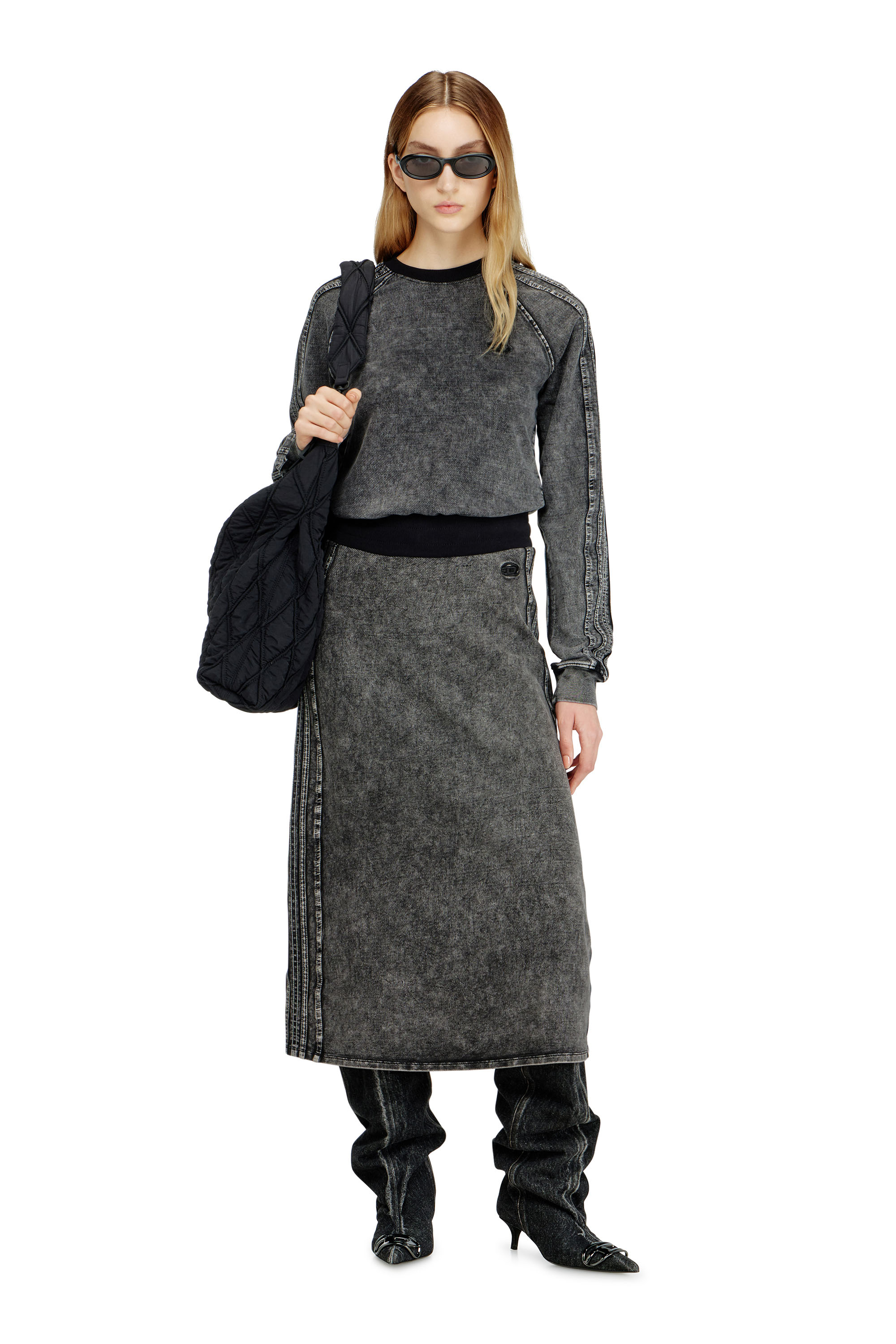 Diesel - F-ALPY, Woman's Sweatshirt with bands and Oval D embroidery in null - 2