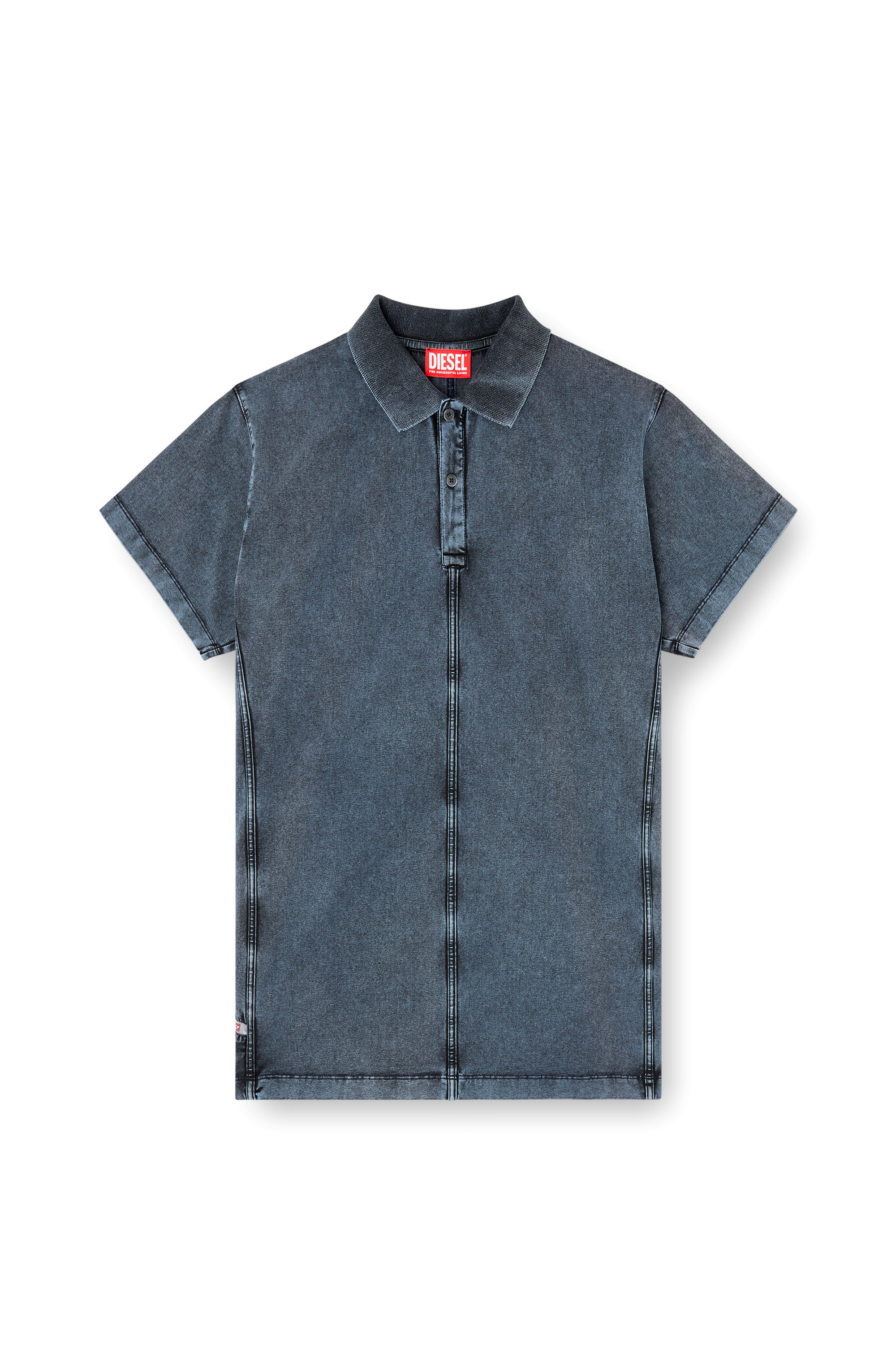 Diesel - T-NOMELY, Man's Polo shirt in denim-look jersey in Dark Blue - 4