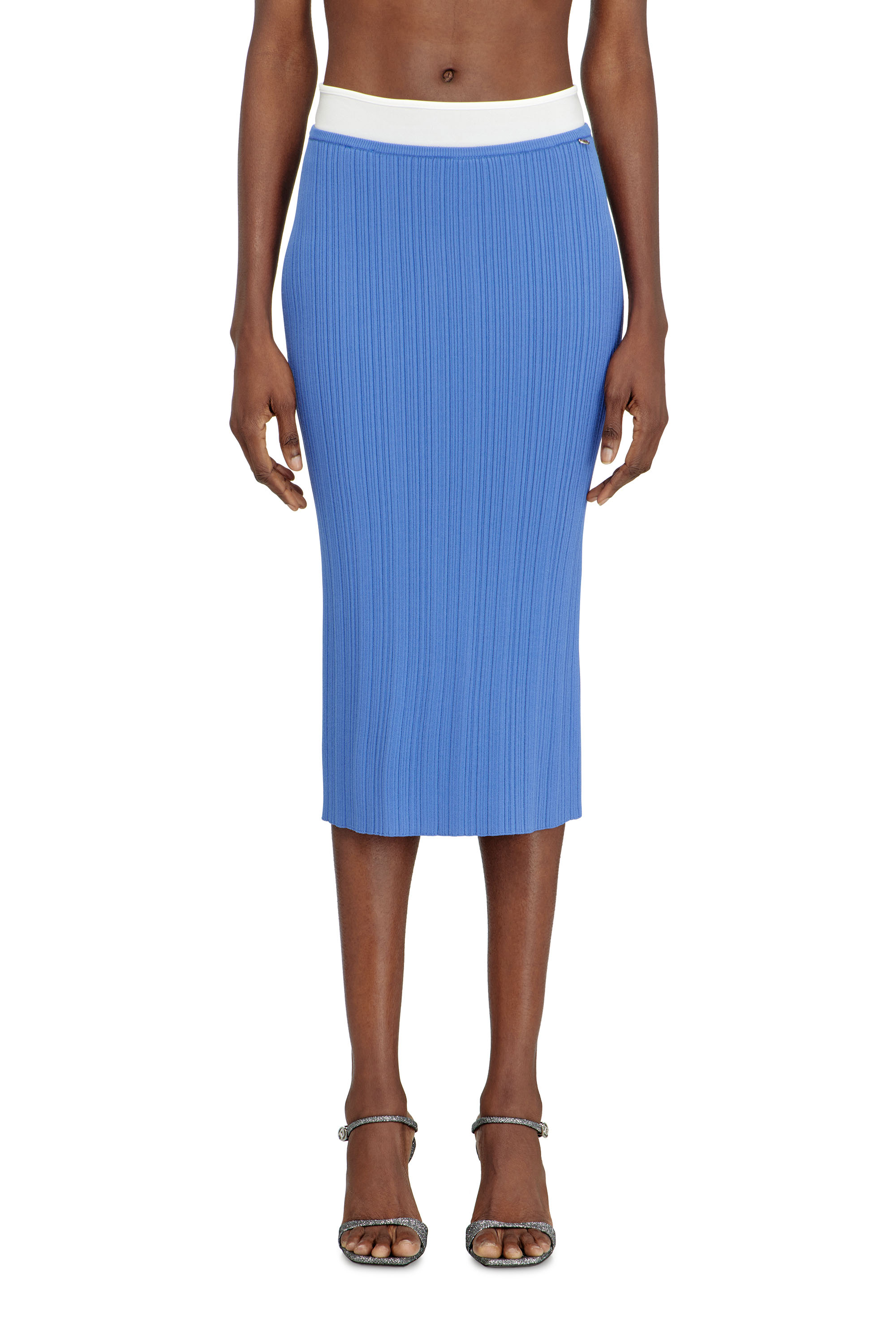 Diesel - M-ZINIA, Woman's Ribbed knit skirt with contrast waistband in Blue - 1