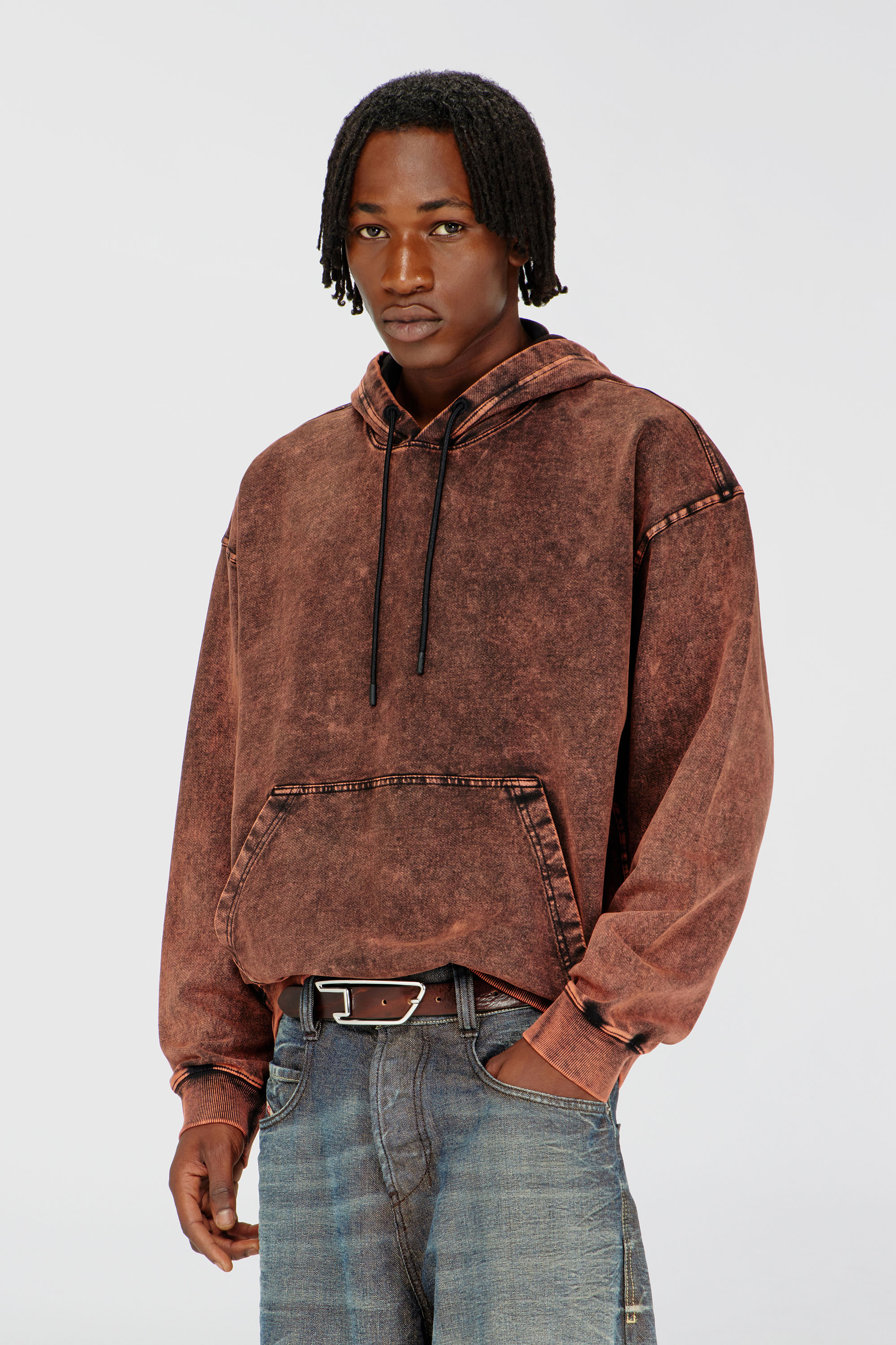 Diesel - S-BOXT-HOOD-TUK, Man's Treated denim-effect hoodie in Brown - 1