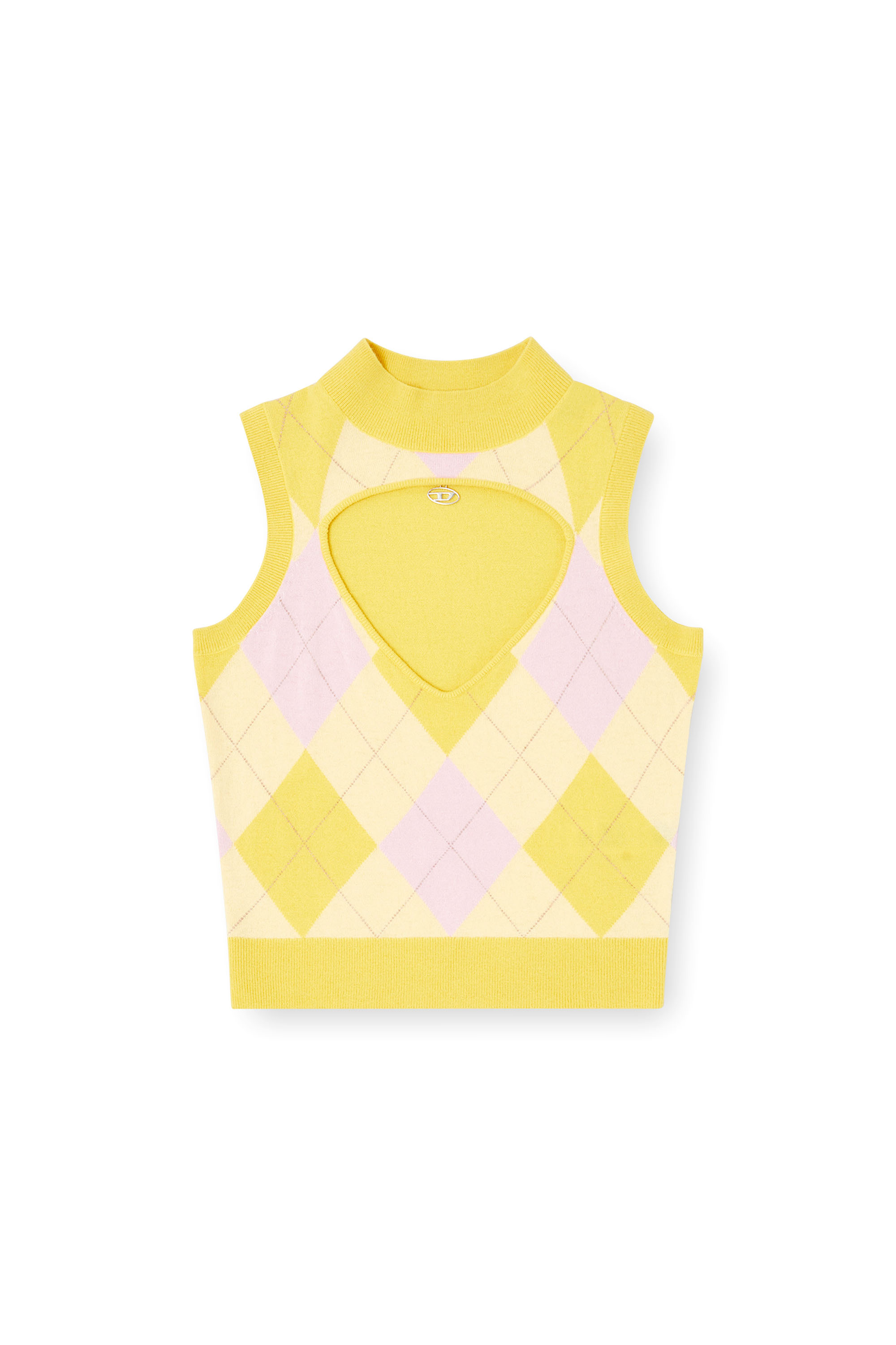 Diesel - M-ROMKO-SL, Woman's Cut-out turtleneck vest in argyle wool in Yellow - 2