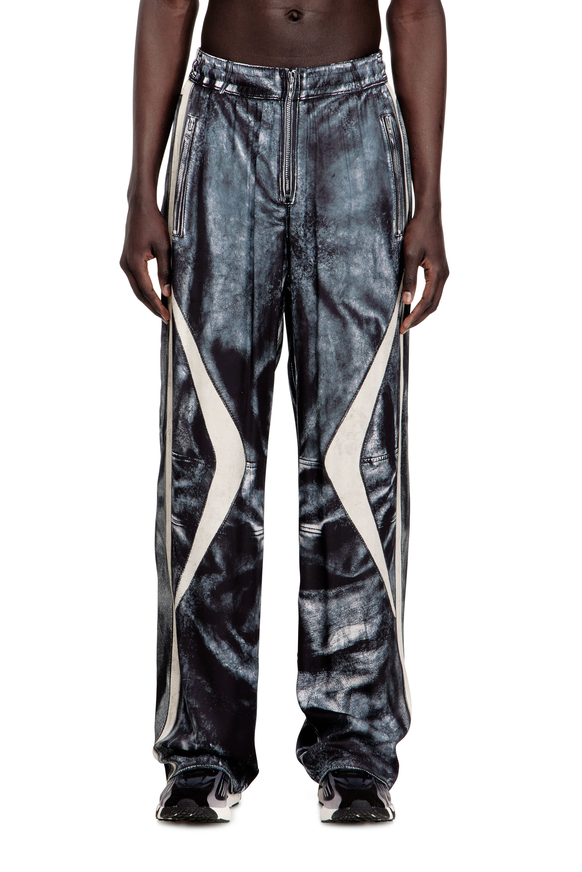 Diesel - P-THECK-BMCZ, Man's Biker-trompe l'oeil satin track pants in null - 2