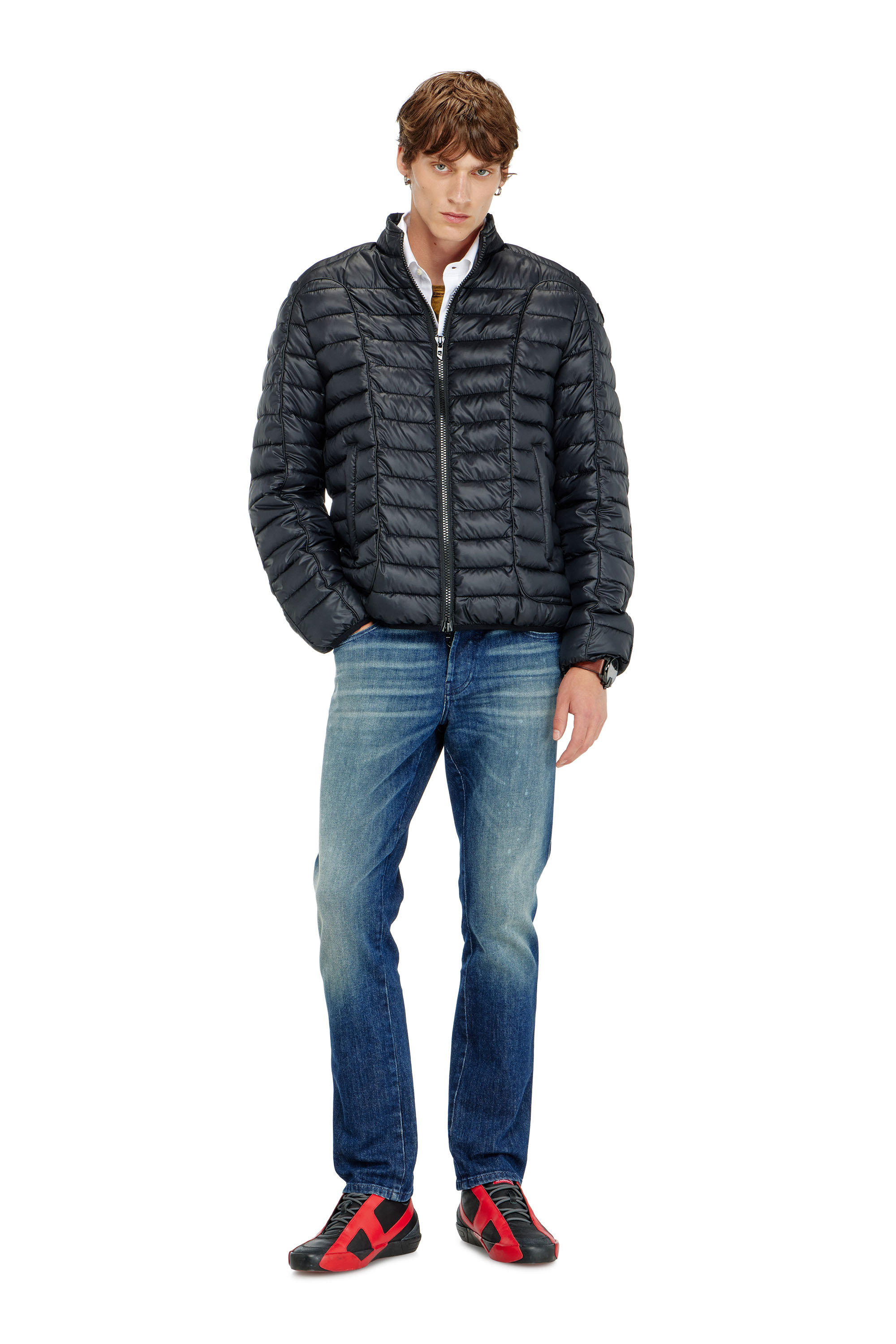 Diesel - W-PILOT-WRD, Man's Biker-style puffer jacket with tonal piping in Black - 2