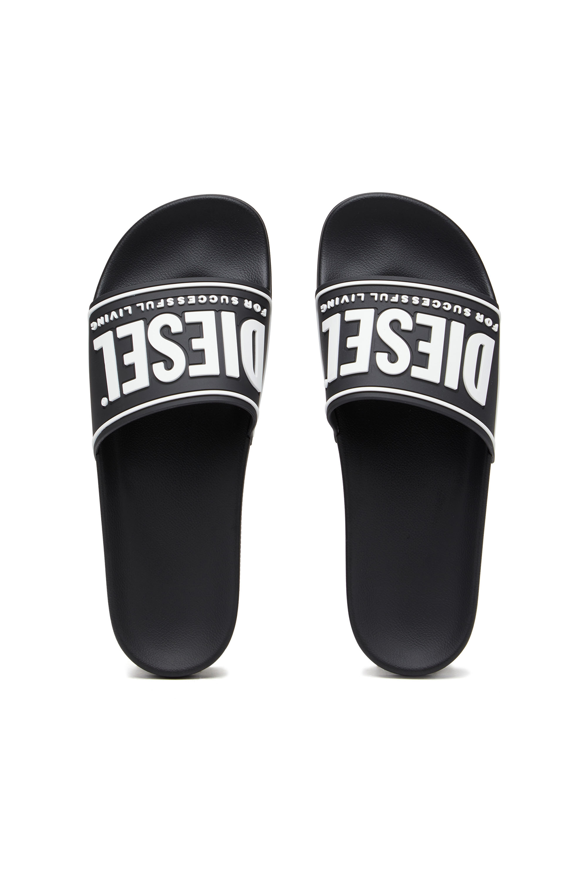 Diesel - SA-MAYEMI CC, Man's Sa-Mayemi-Pool slides with 3D logo in Black/White - 4