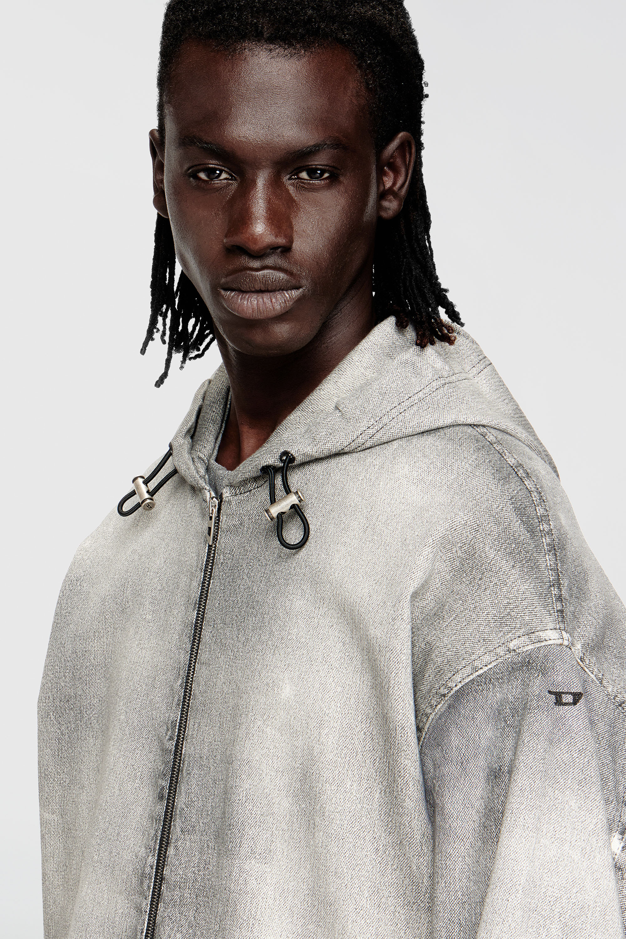 Diesel - D-WYNNY JOGG, Man's Hooded jacket in trompe l'oeil JoggJeans in Grey - 5