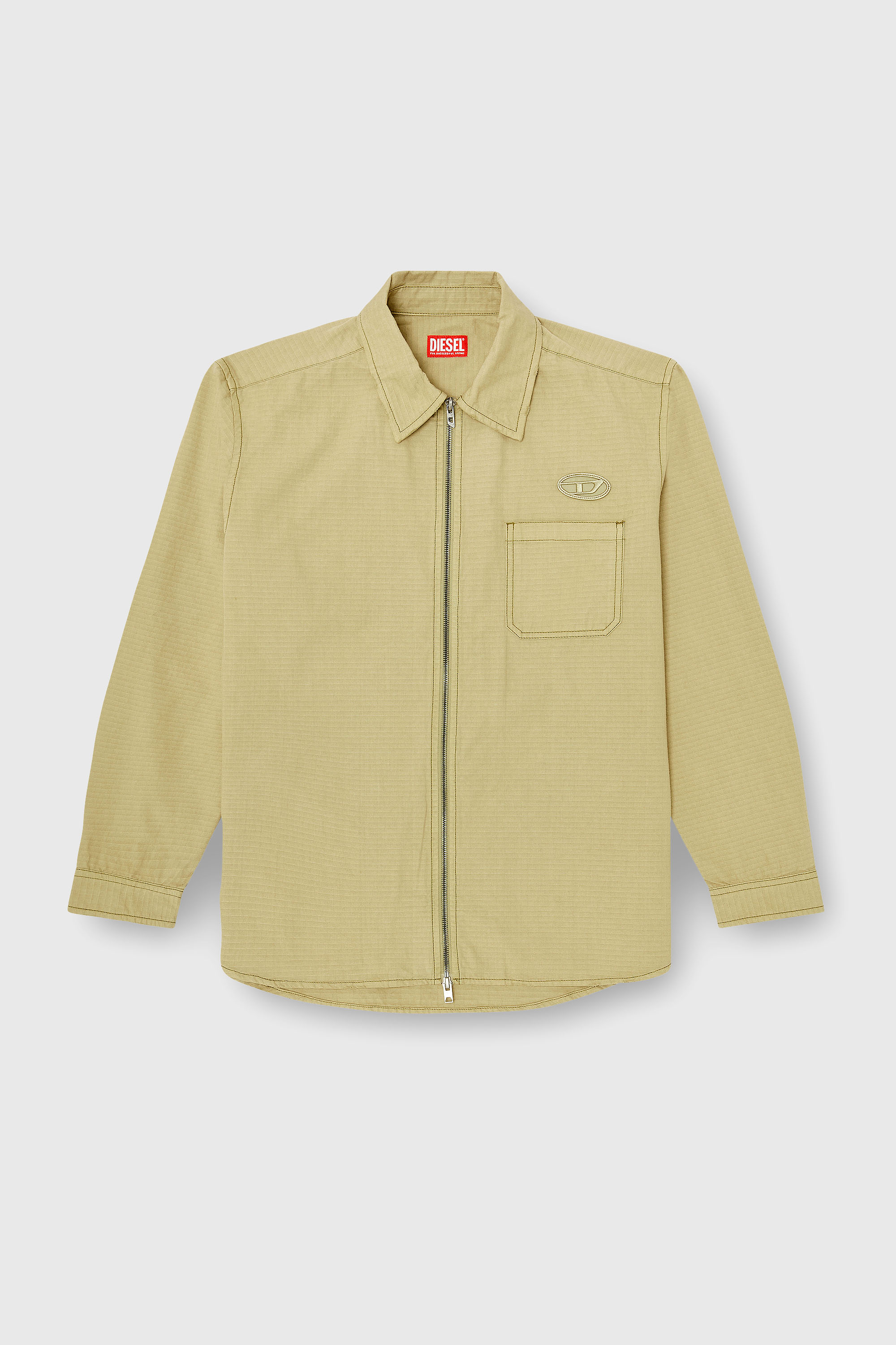 Diesel - S-ALIAS-ZIP, Man's Ripstop shirt with zip closure in Beige - 2