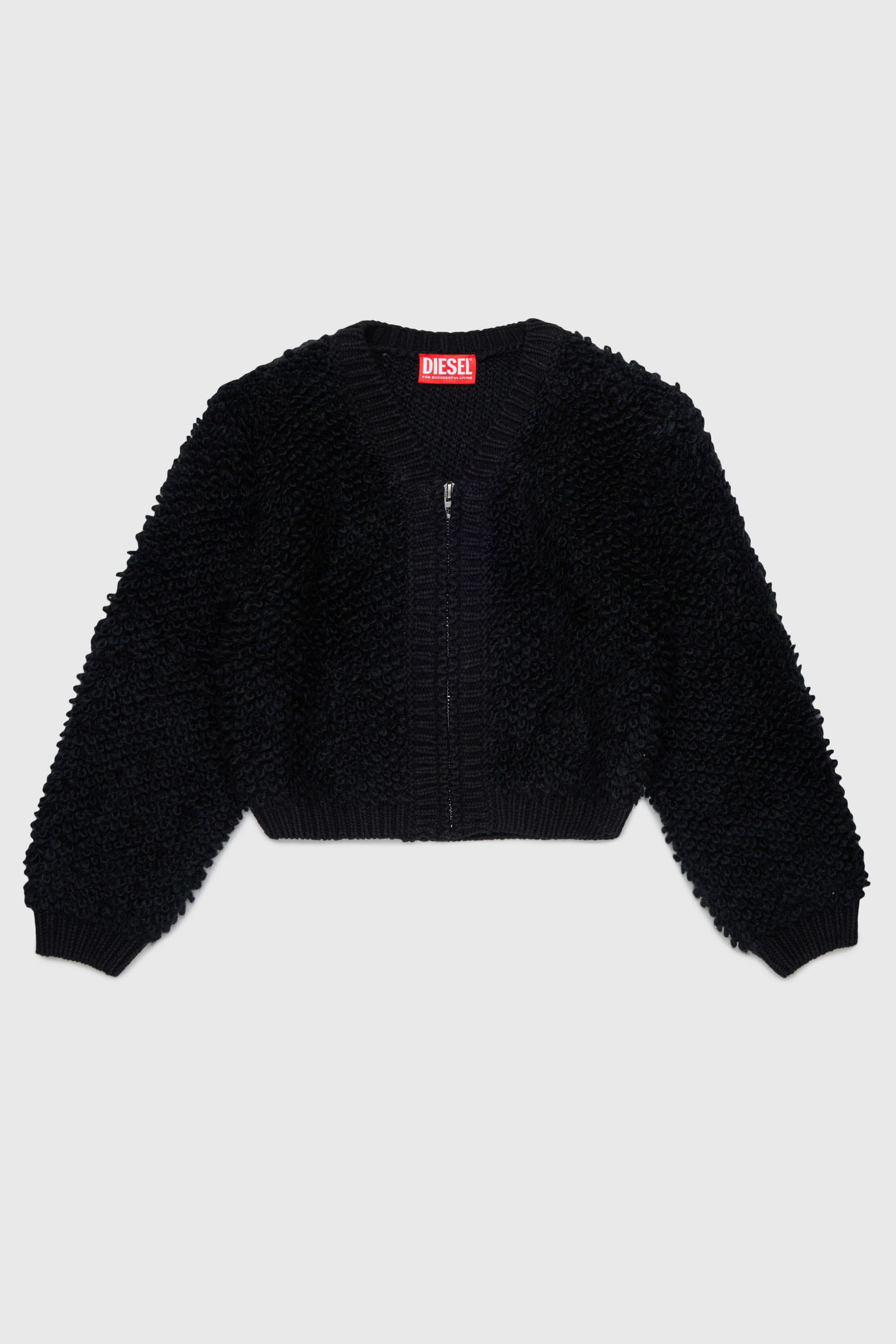 Diesel - KRIM, Woman's Zip cardigan in textured boucl&eacute;  knit in Black - 1