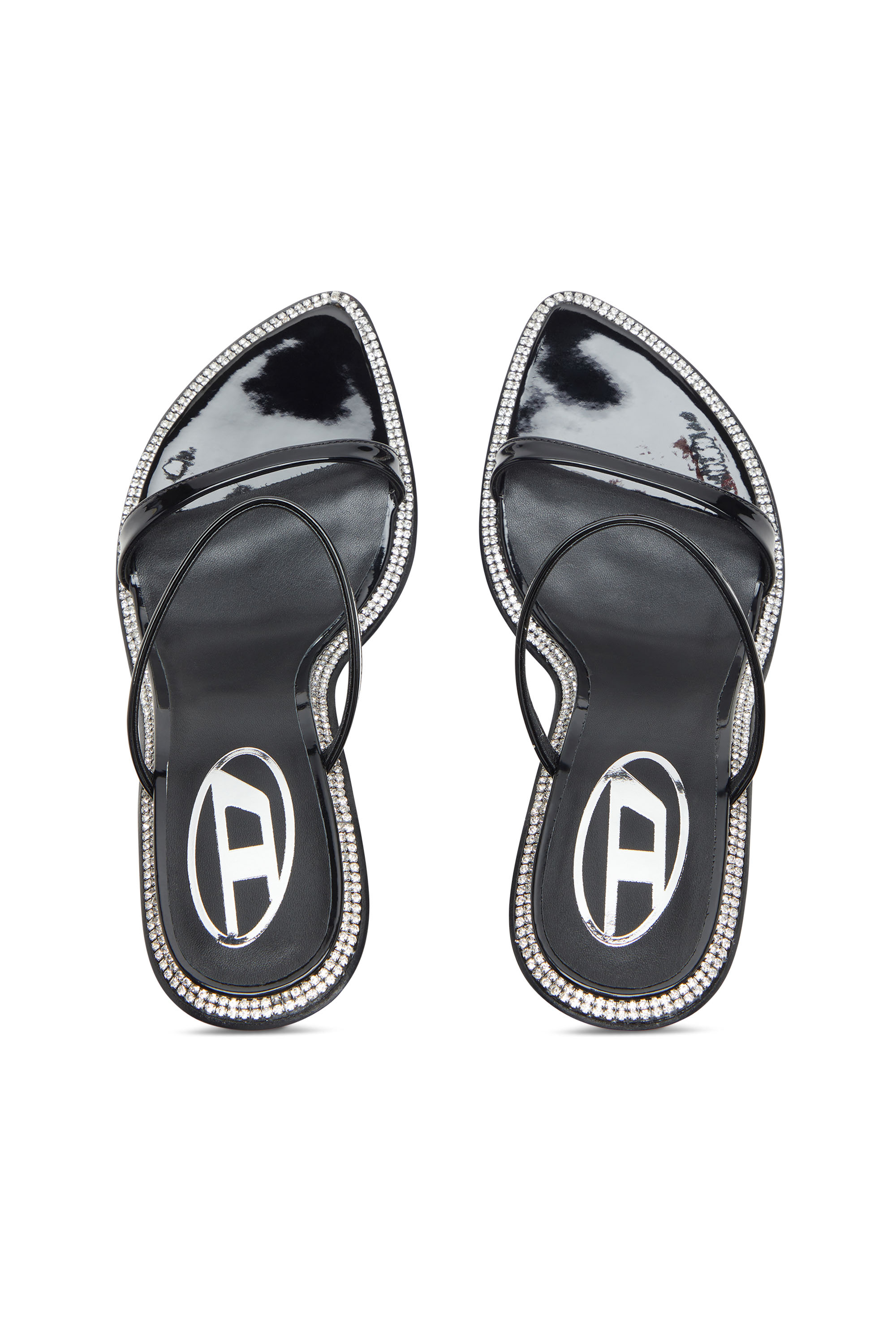 Diesel - D-HAVANNA SDL, Woman's D-Havanna-Strappy patent mules with crystals in Black - 5