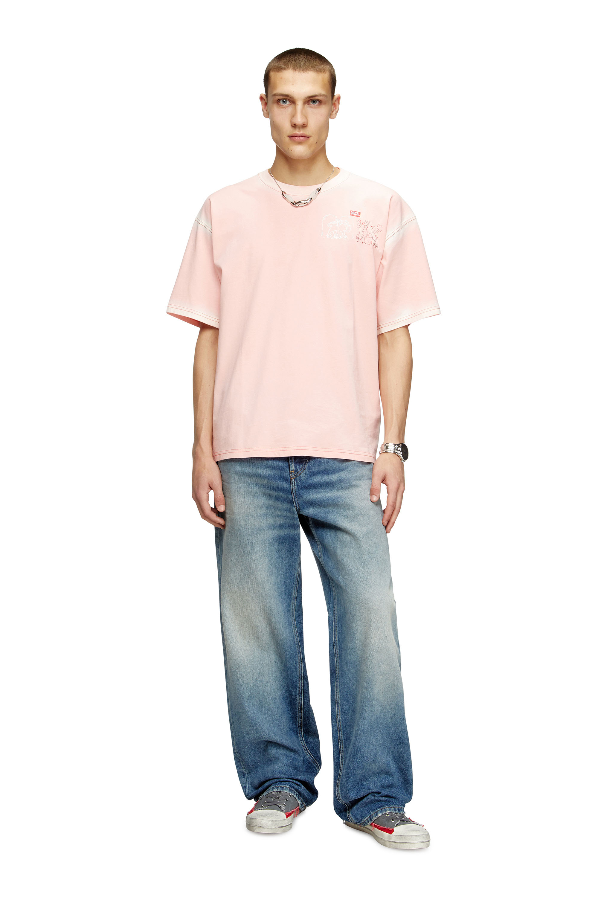 Diesel - T-BOXT-T10, Man's T-shirt with sword print in Pink - 2
