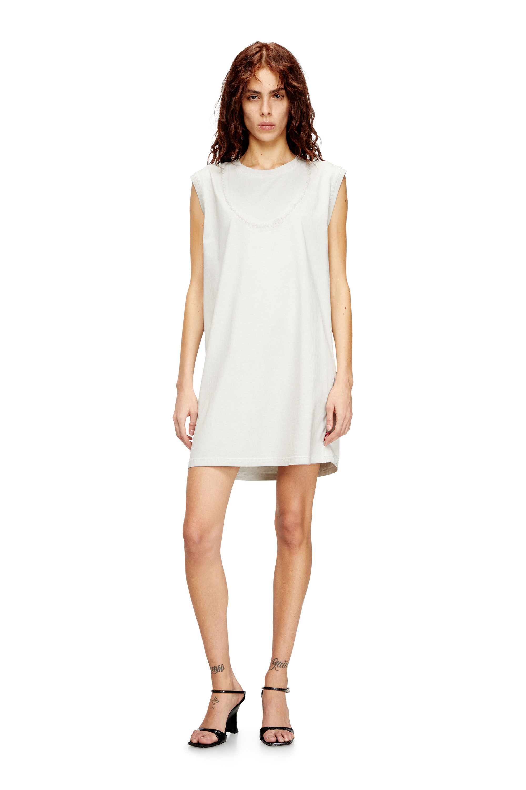 Diesel - D-EMB, Woman's Short cotton dress with embossed chain in null - 1