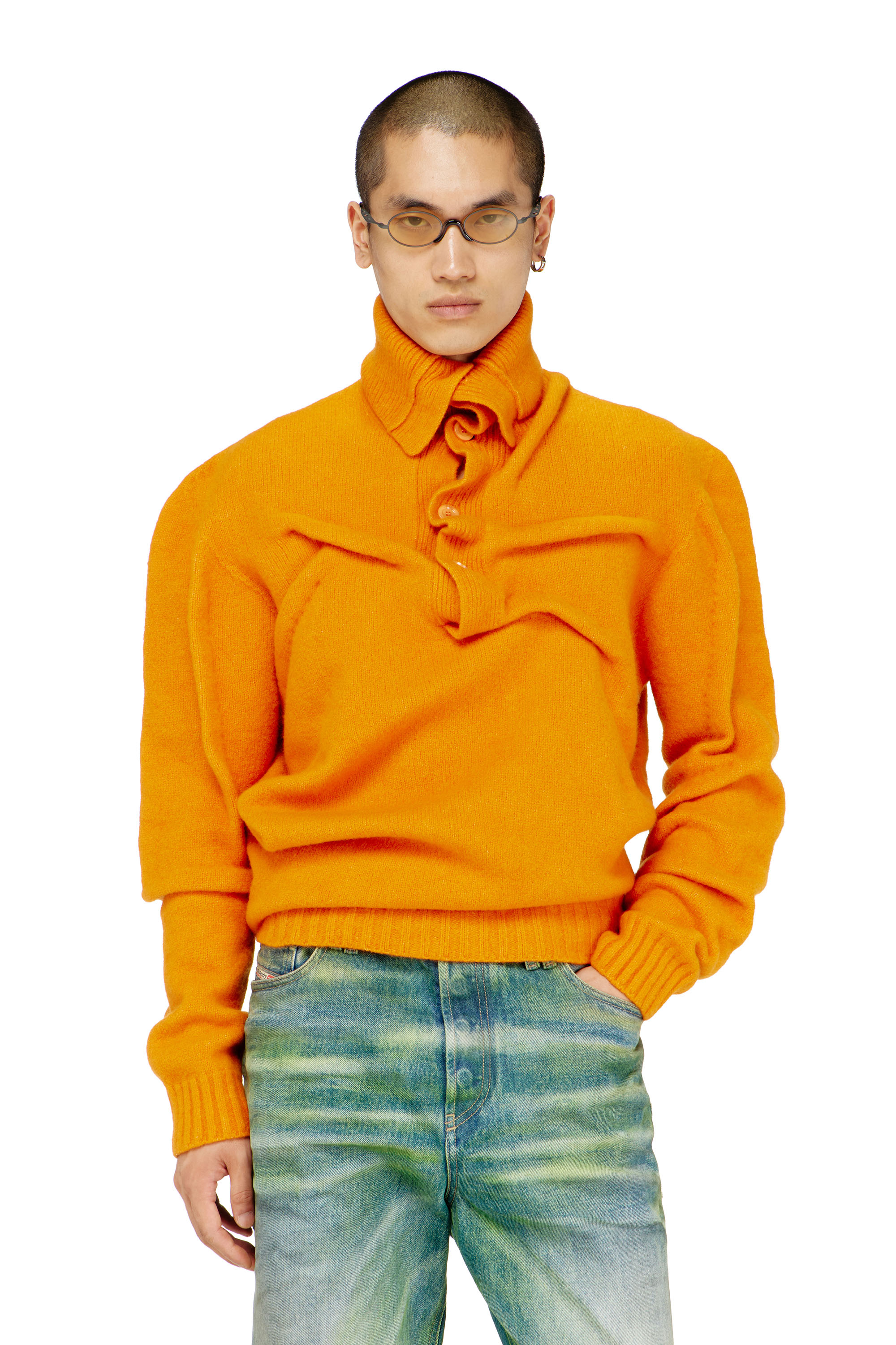 Diesel - K-ANDREW, Man's Button-neck jumper in wrinkled boiled knit in null - 1