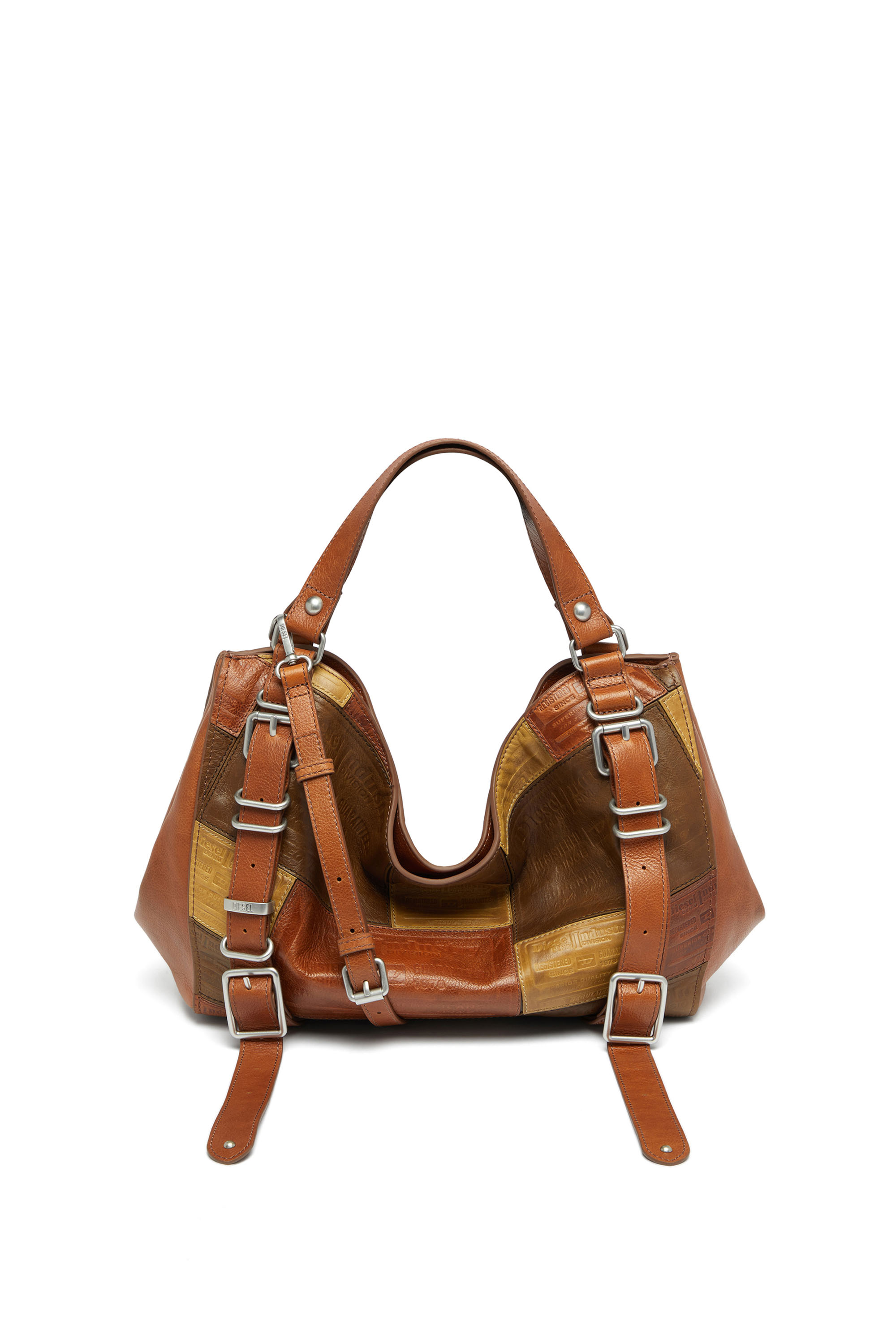 Diesel - D-ONE TOPHANDLE M, Unisex's D-One-Medium top-handle bag in patchwork leather in Brown - 1