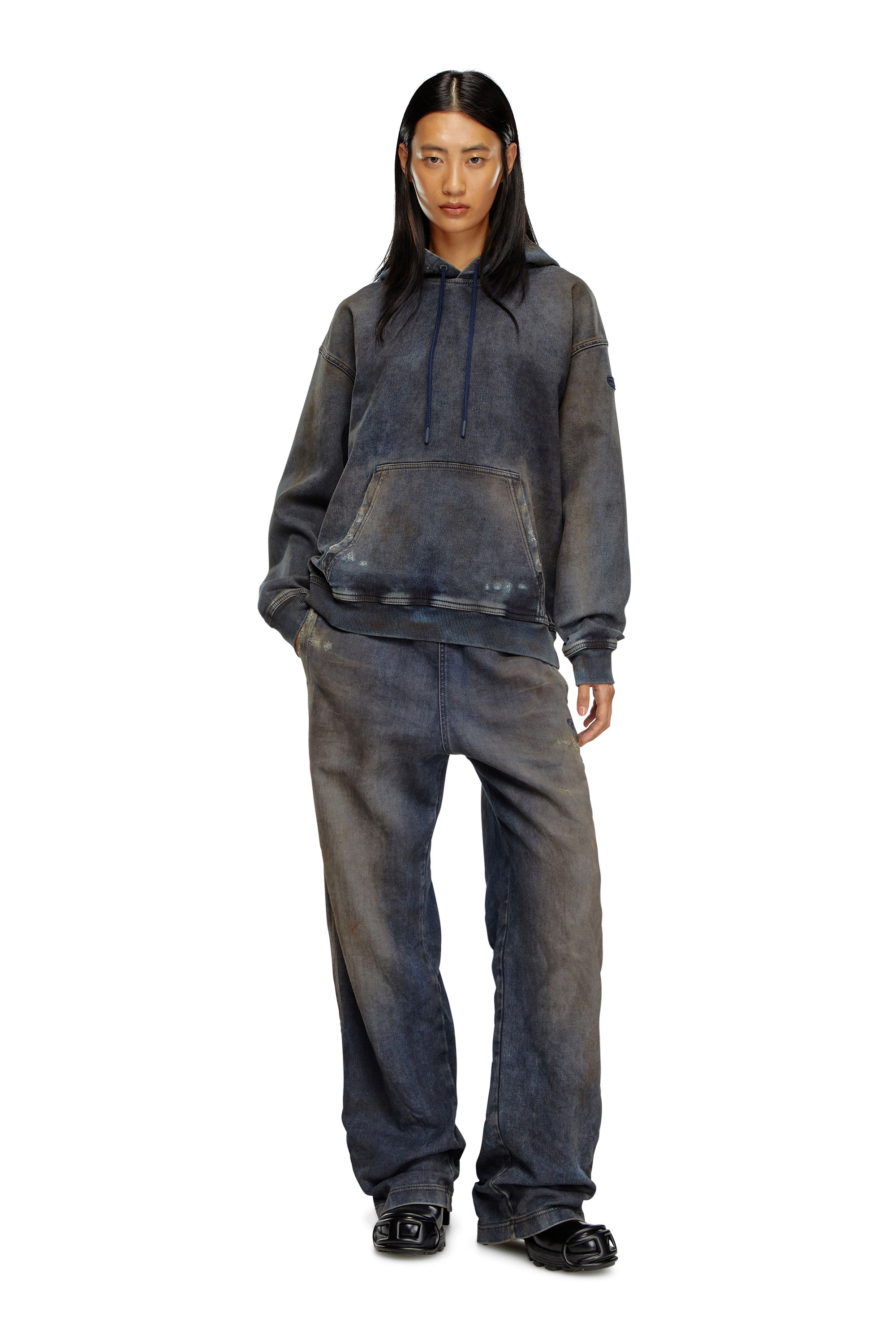 Diesel - D-UM-RIB TRACK, Unisex's Sweatshirt in distressed Track Denim in Dark Blue - 7