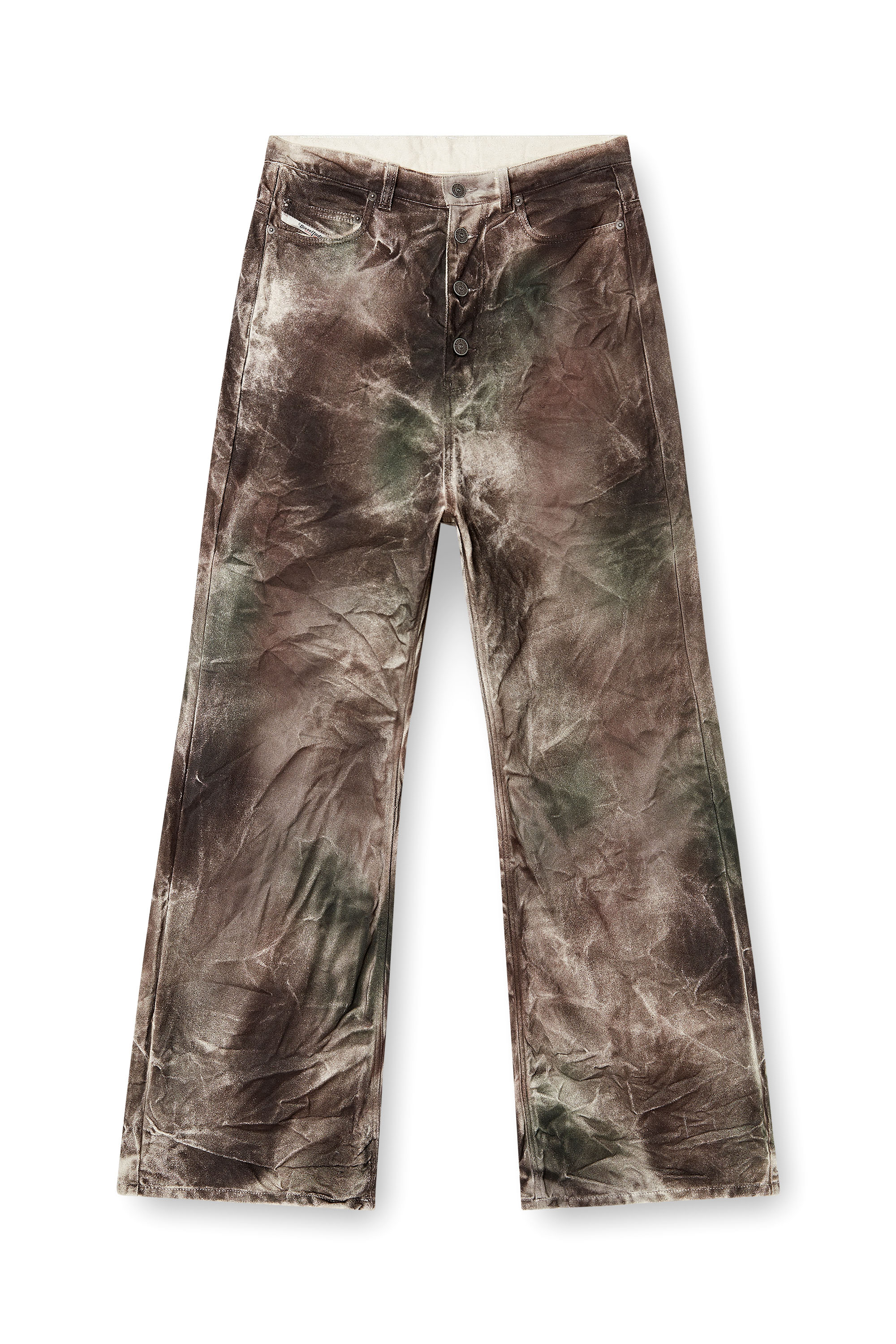 Diesel - P-THUG-PANT, Unisex's Pants in crinkled camo canvas in Brown/Green - 2